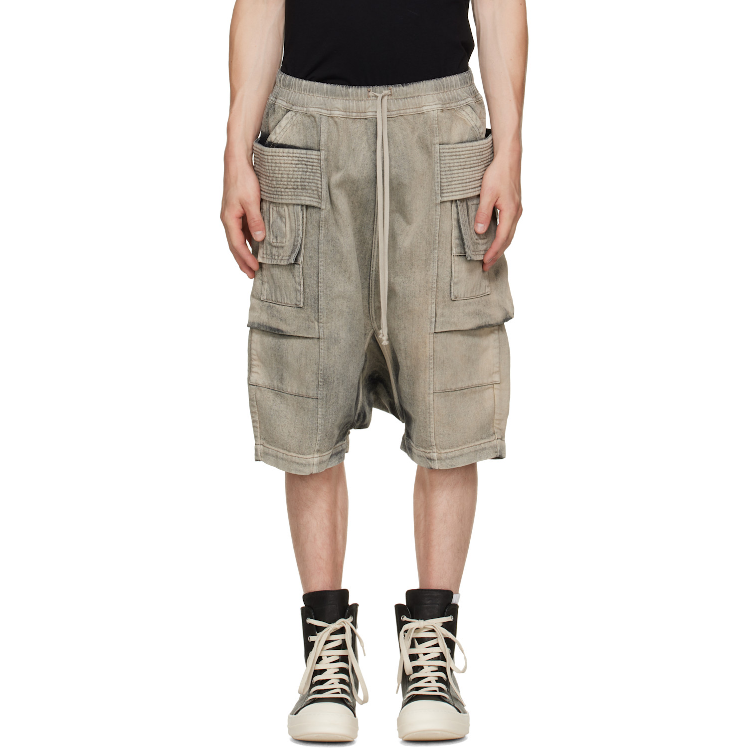 Rick Owens DRKSHDW Tan Tower Creatch Cargo Pods Shorts
