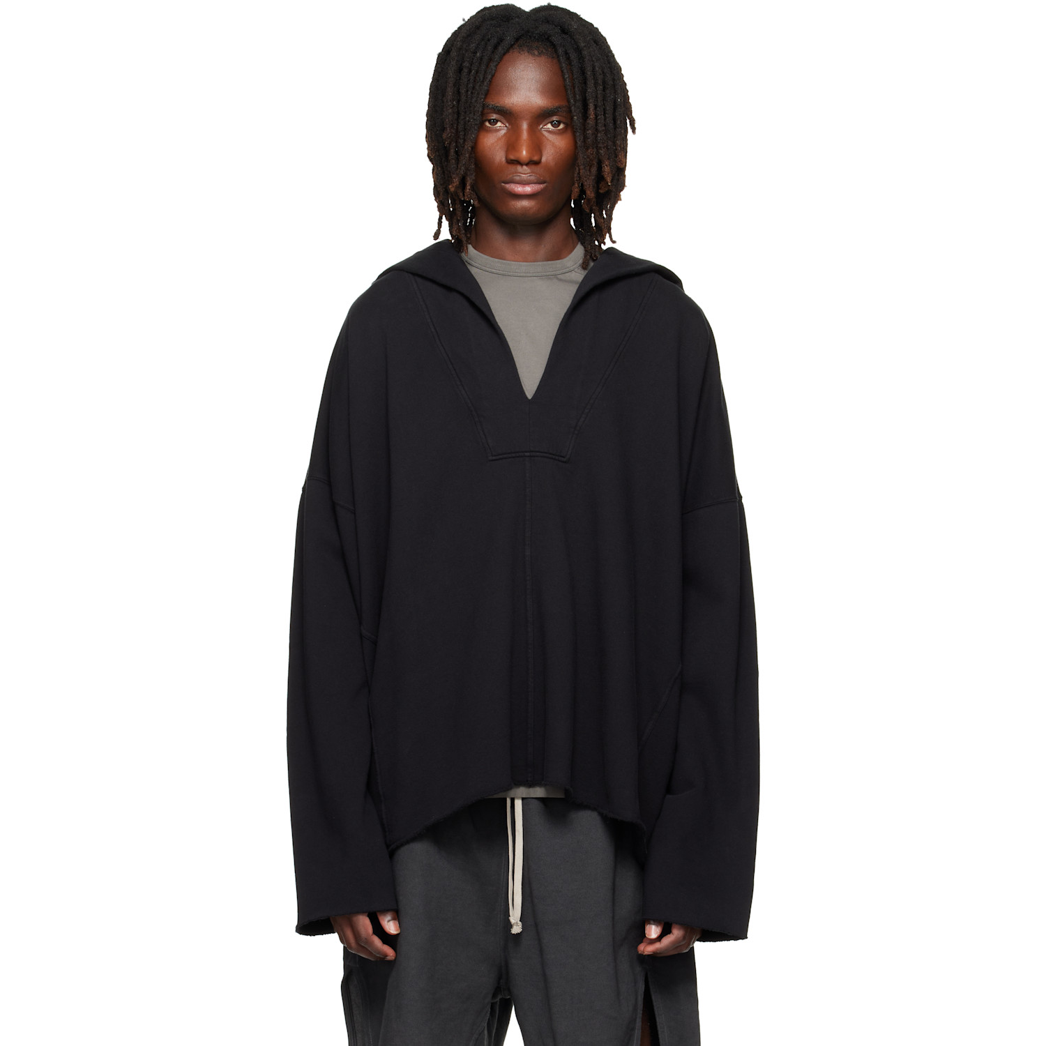 Rick Owens DRKSHDW Black Tower LS Kaftan Hip Hoodie