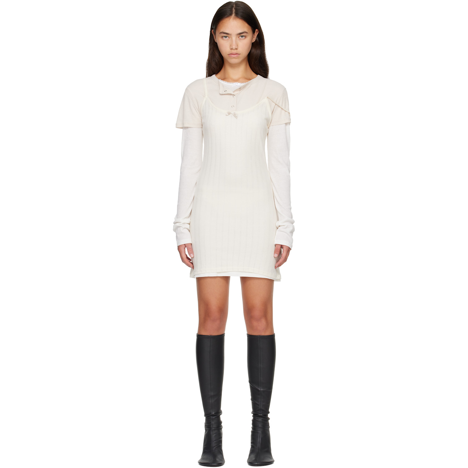 Acne Studios Beige & Off-white Layered Minidress In 6d8 White/off White