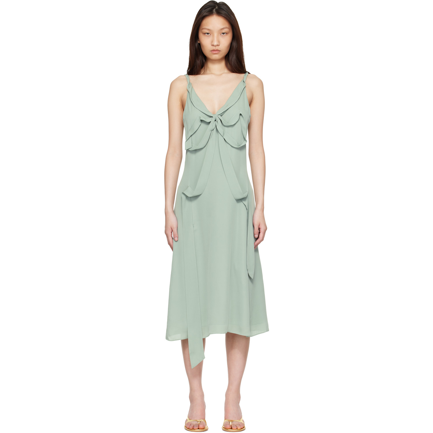 Acne Studios Green Bow Silk Midi Dress