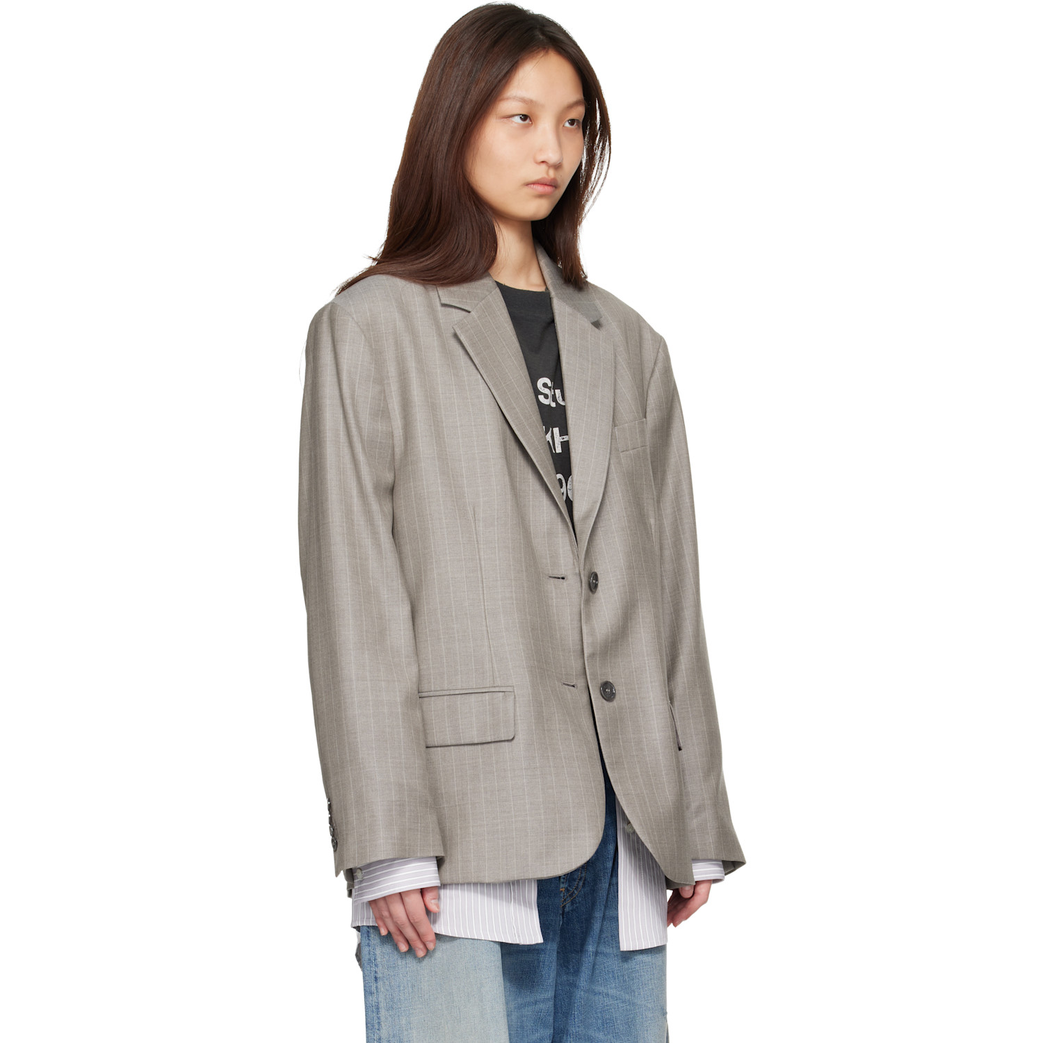  Acne Studios Gray Layered Suit Blazer 