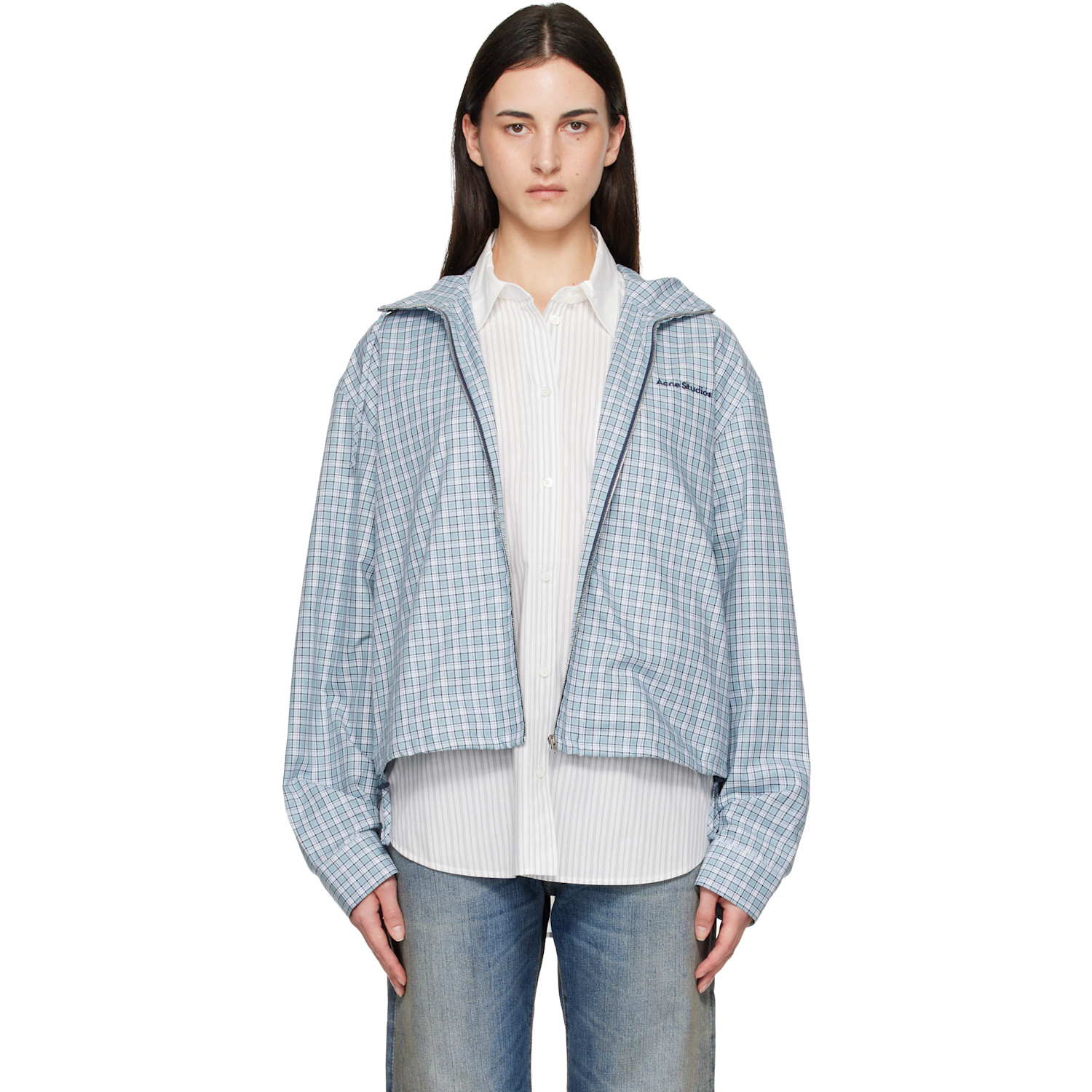Acne Studios Blue Hooded Check Jacket
