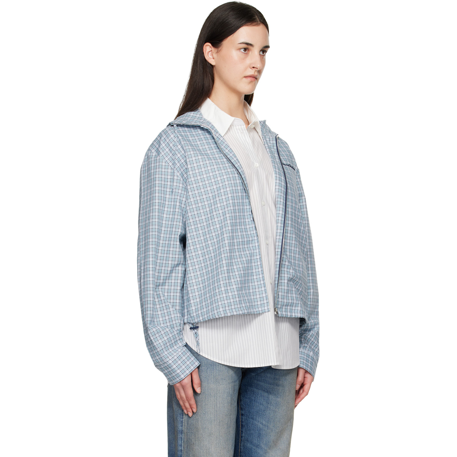  Acne Studios Blue Hooded Check Jacket 