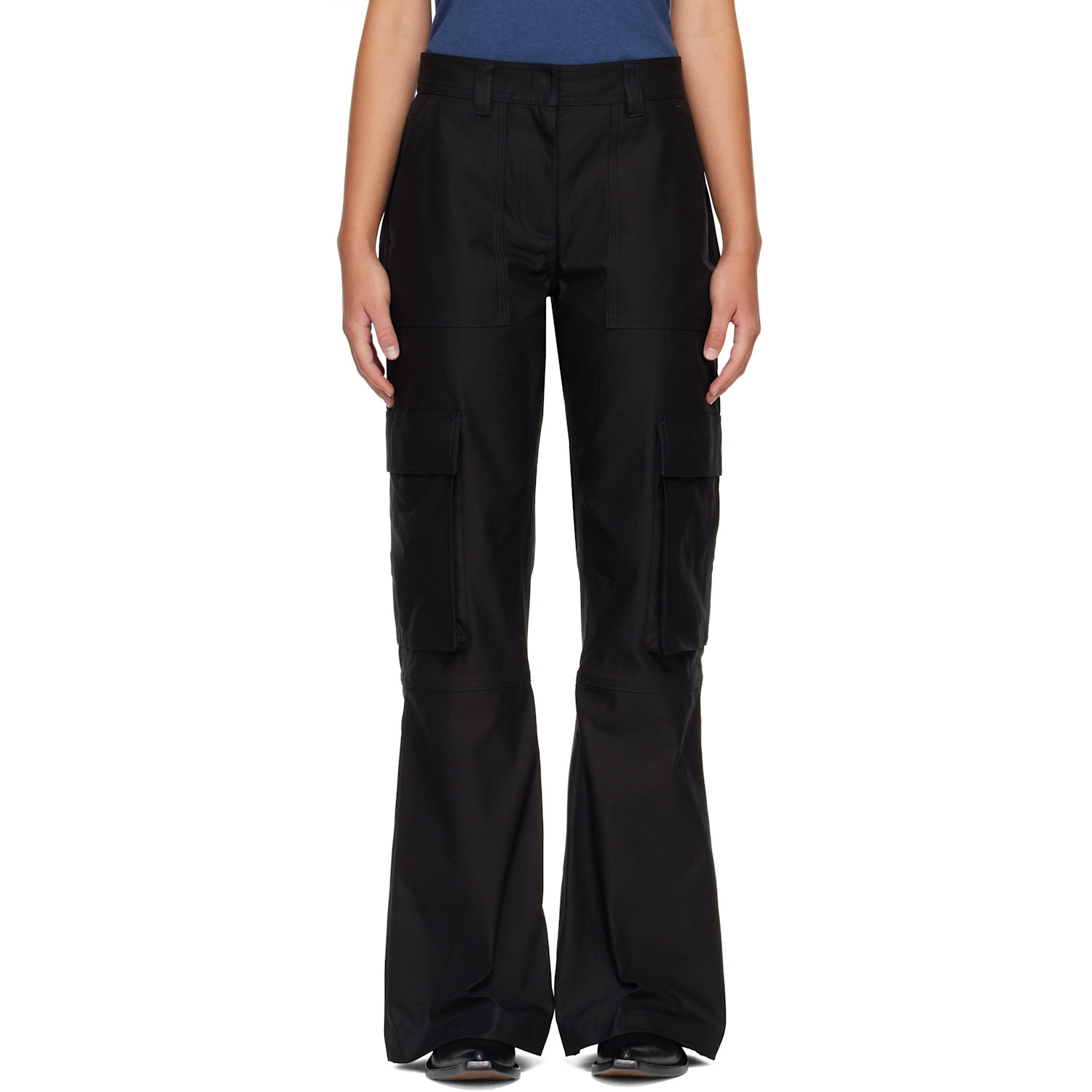 Acne Studios Black Cotton Satin Cargo Trousers In 900 Black