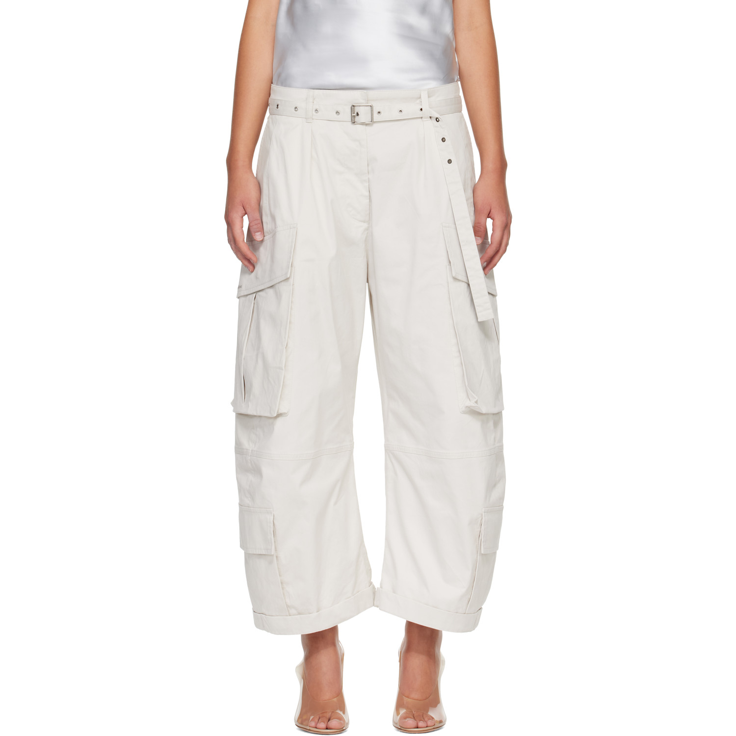 Acne Studios Beige Belt Cargo Pants In Aab Light Grey
