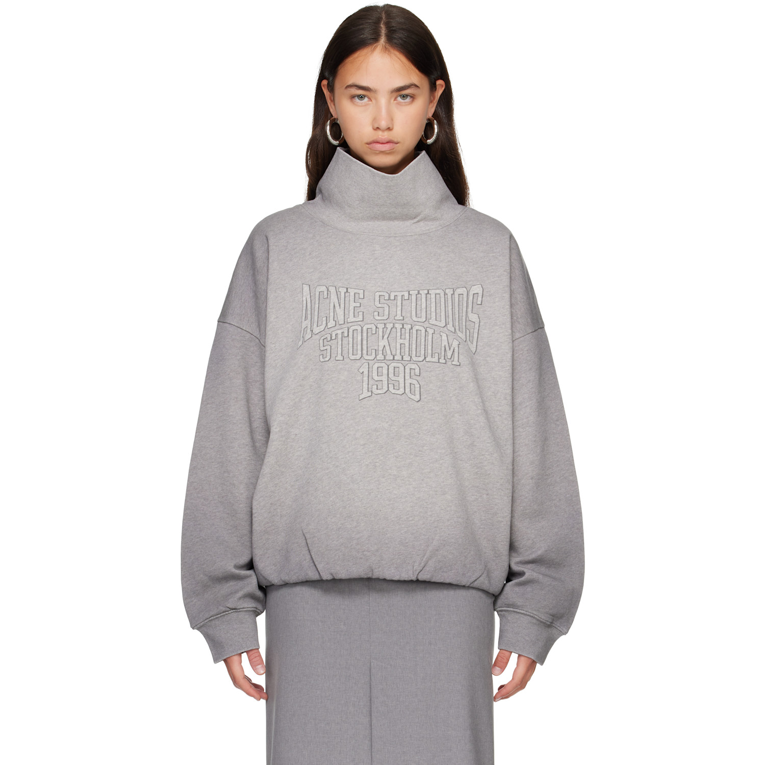 Acne Studios Gray Fleece Logo Sweatshirt In 990 Grey Melange