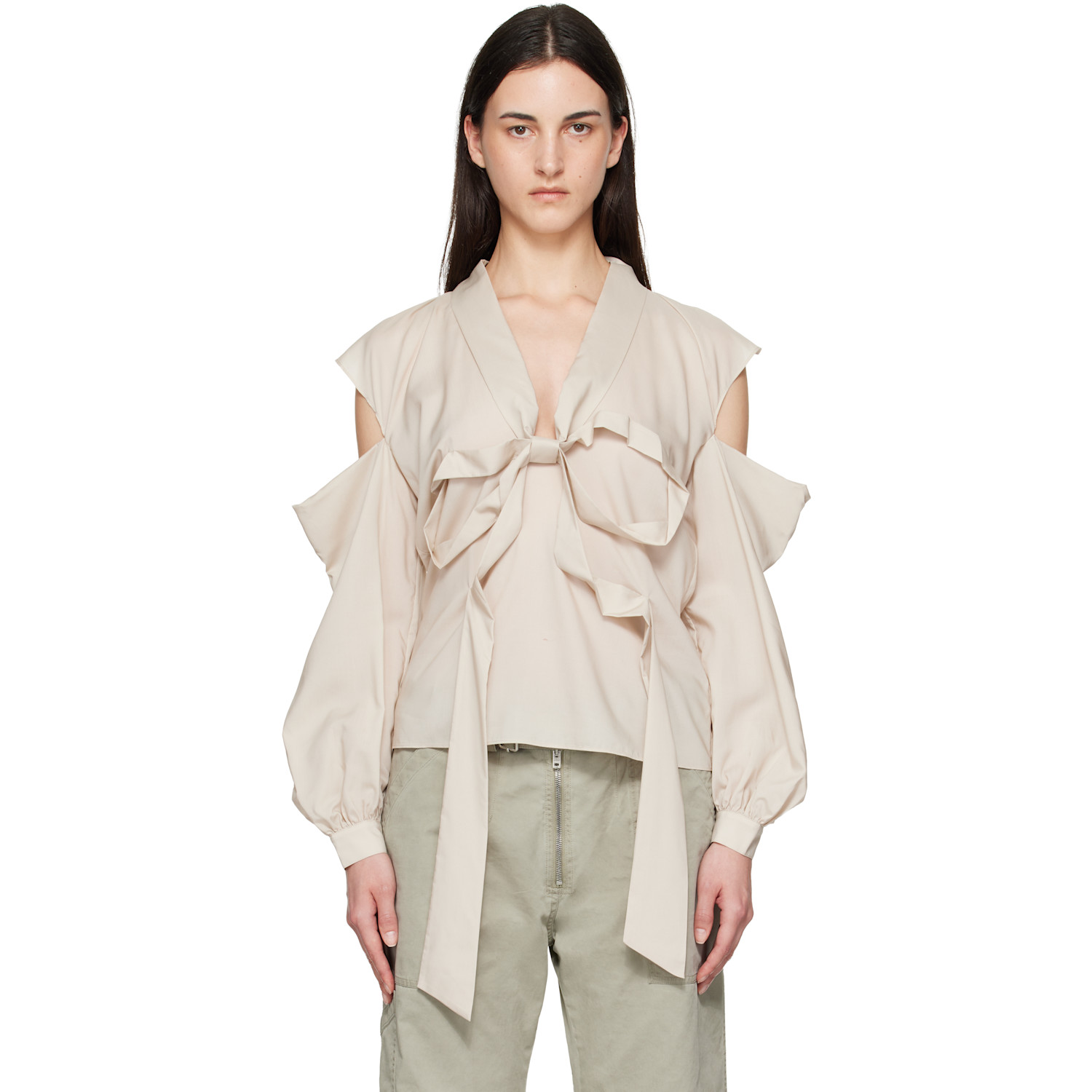 Acne Studios Beige Cut-Out Bow Blouse