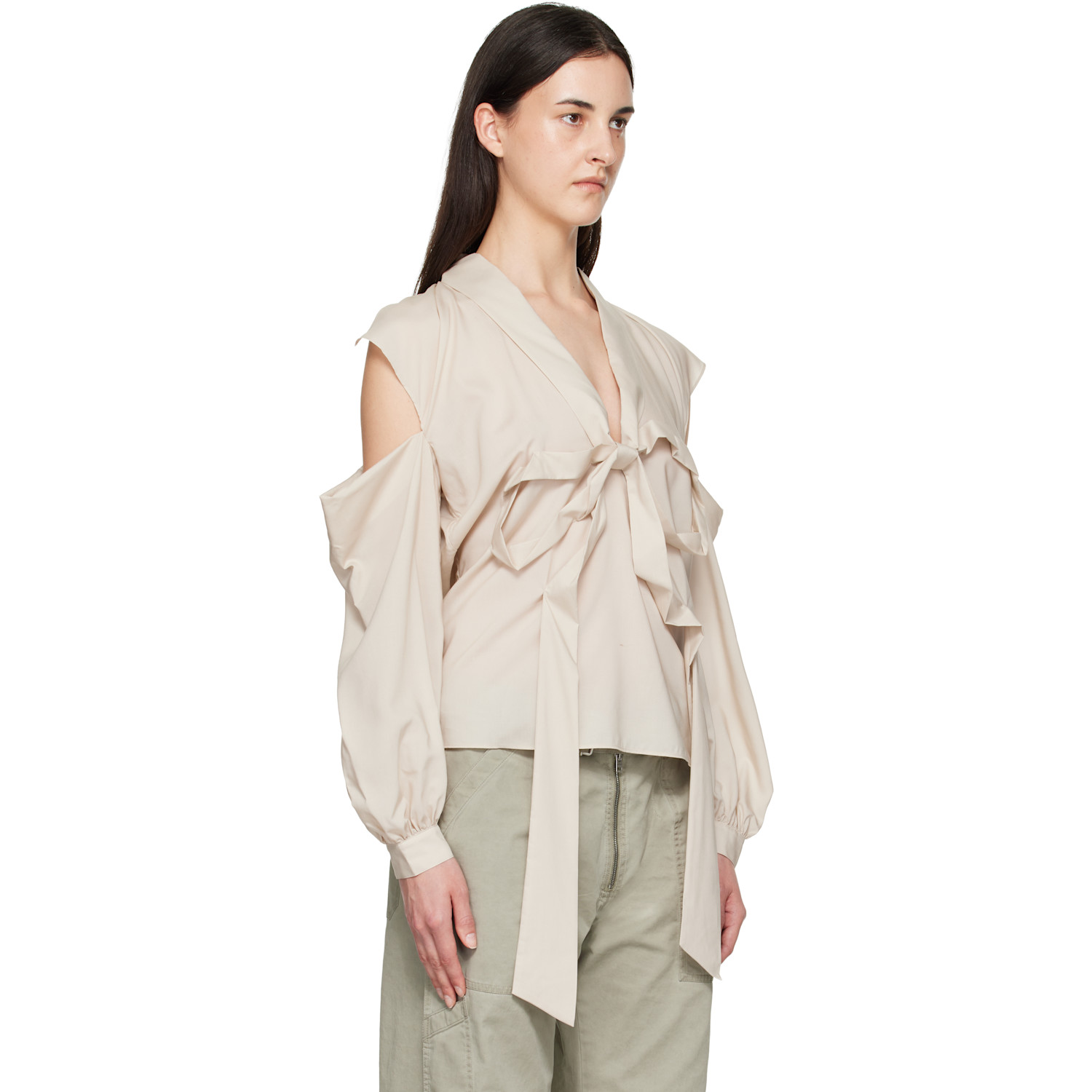  Acne Studios Beige Cut-out Bow Blouse 