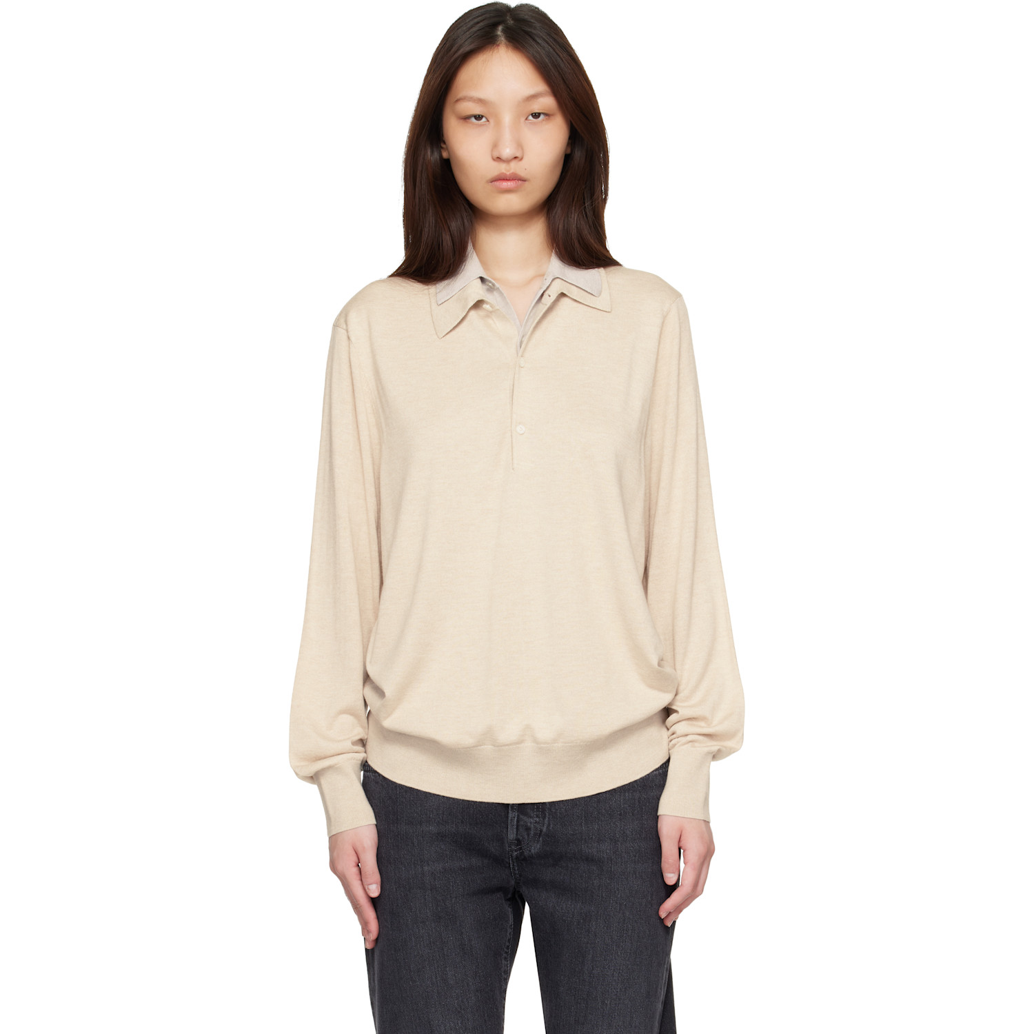 Acne Studios Beige Layered Silk Knit Polo