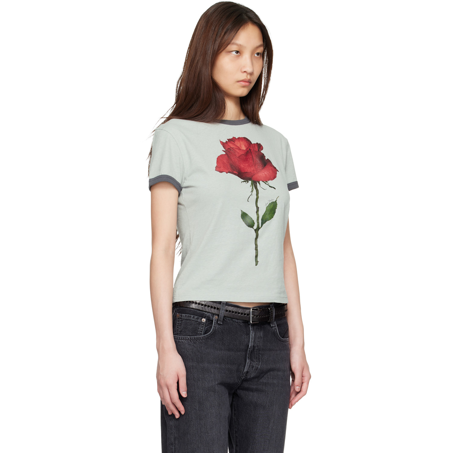  Acne Studios Gray Graphic Rose T-shirt 