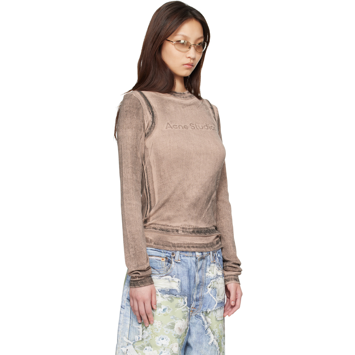  Acne Studios Beige Layered Printed T-shirt 