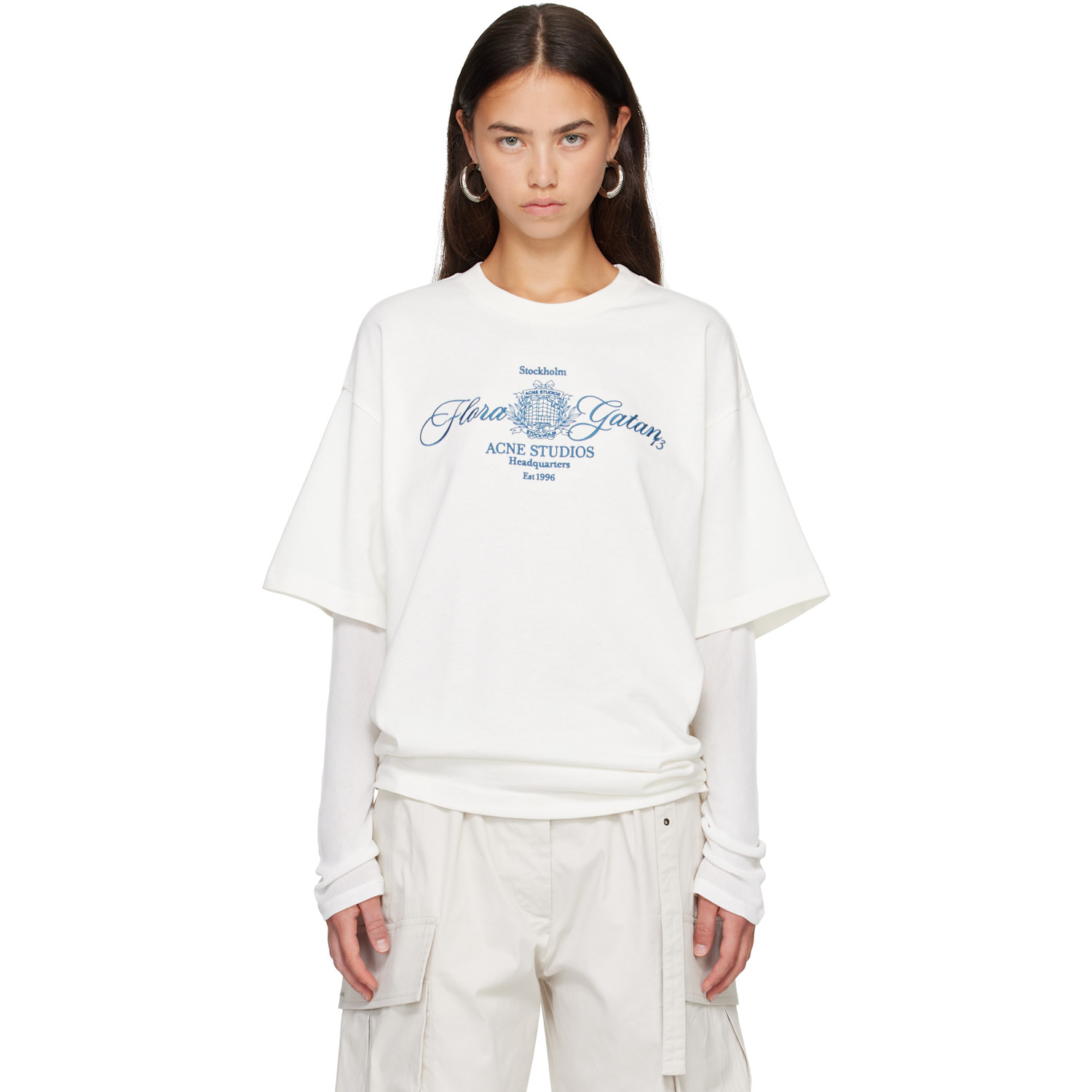Acne Studios Off-white Embroidered Long Sleeve T-shirt In Dgd Off White/ecru