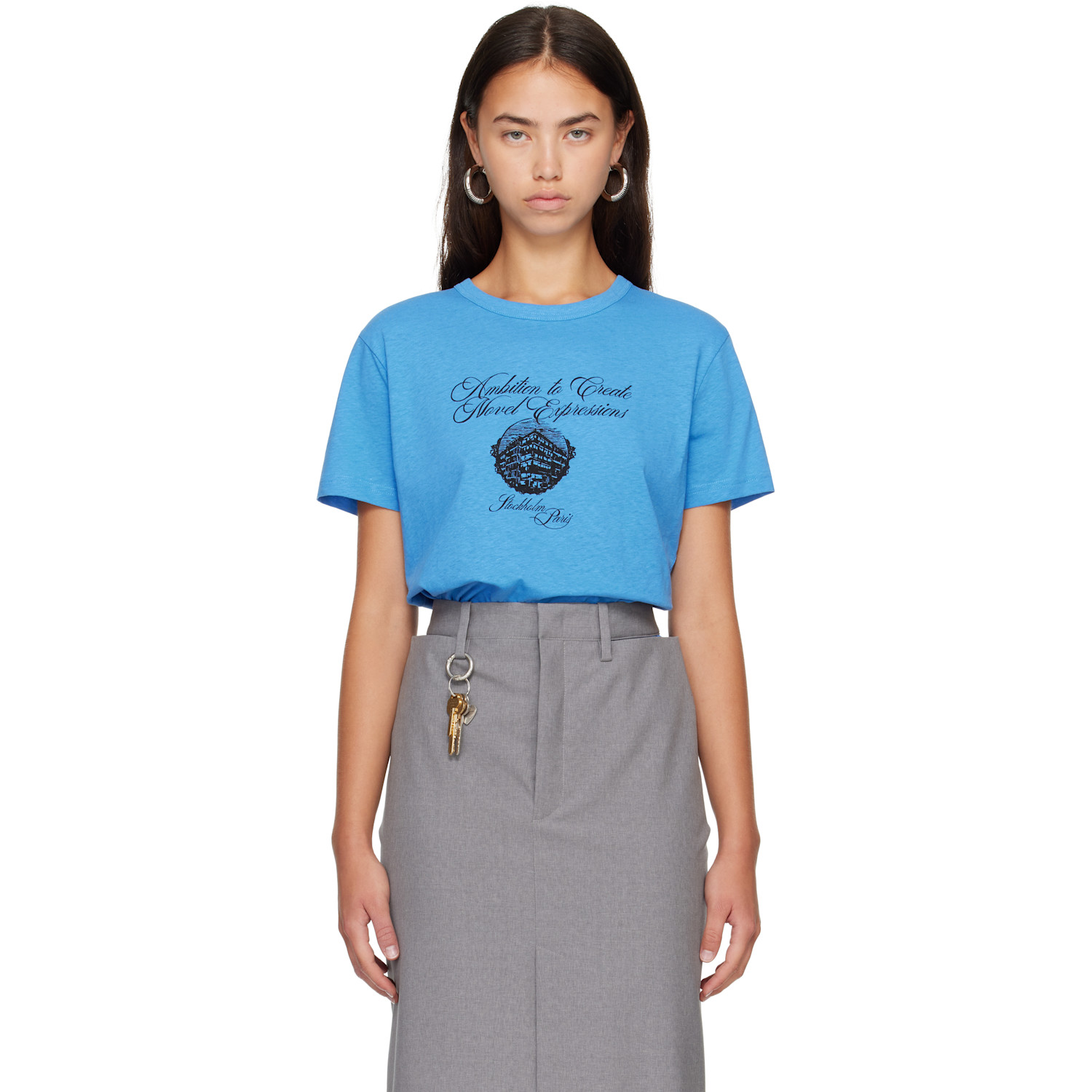 Acne Studios Blue Graphic Jersey T-shirt In Aan Blue