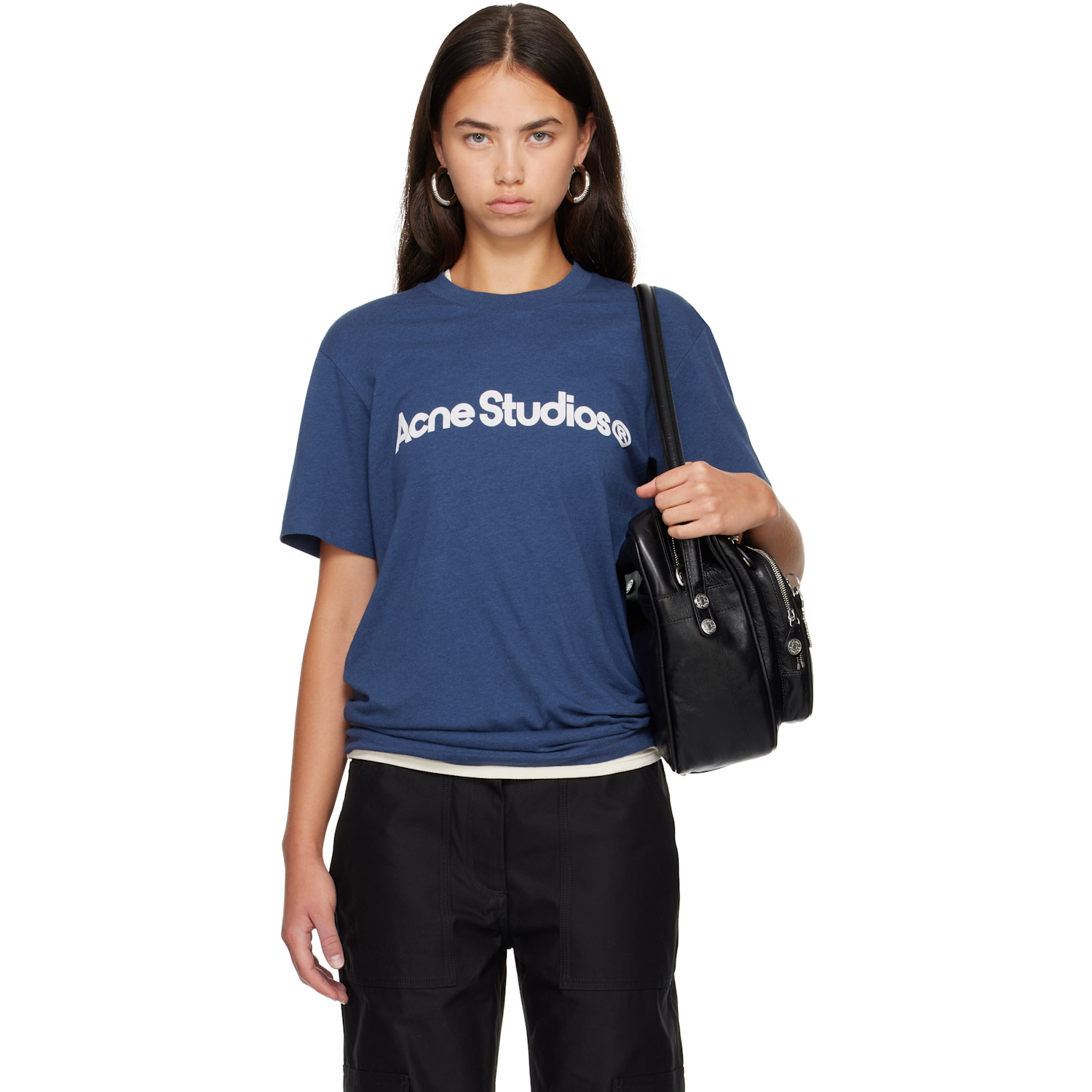 Acne Studios Navy Graphic T-shirt In 885 Navy Blue