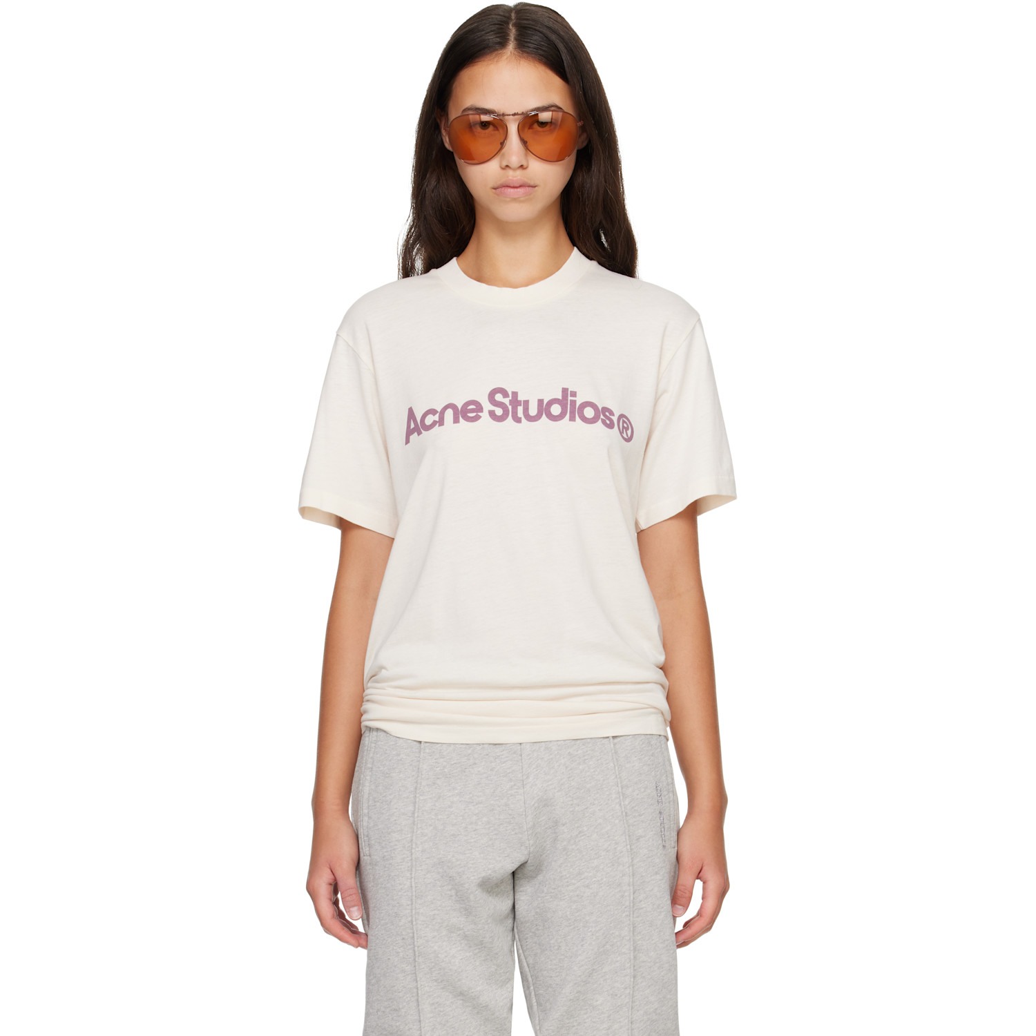 Acne Studios Beige Graphic T-shirt In 418 Pale Pink