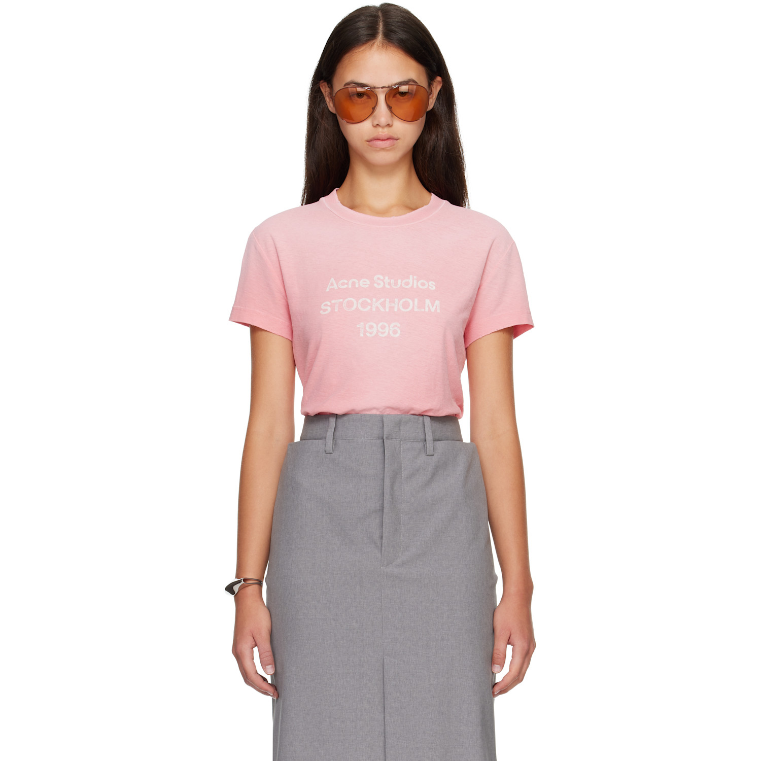Acne Studios Pink Fitted Logo T-shirt In Ckq Tango Pink