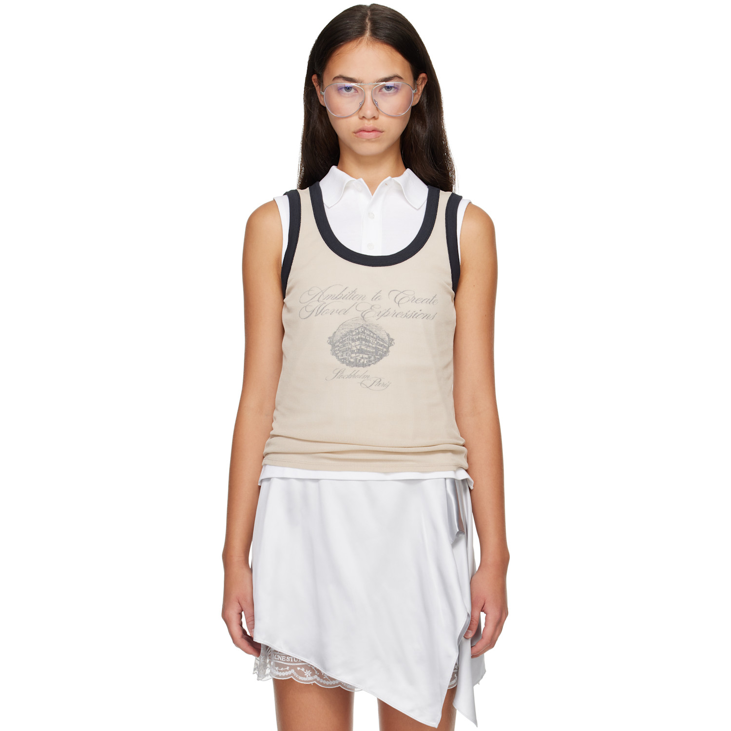 Acne Studios Beige & Black Ribbed Tank Top