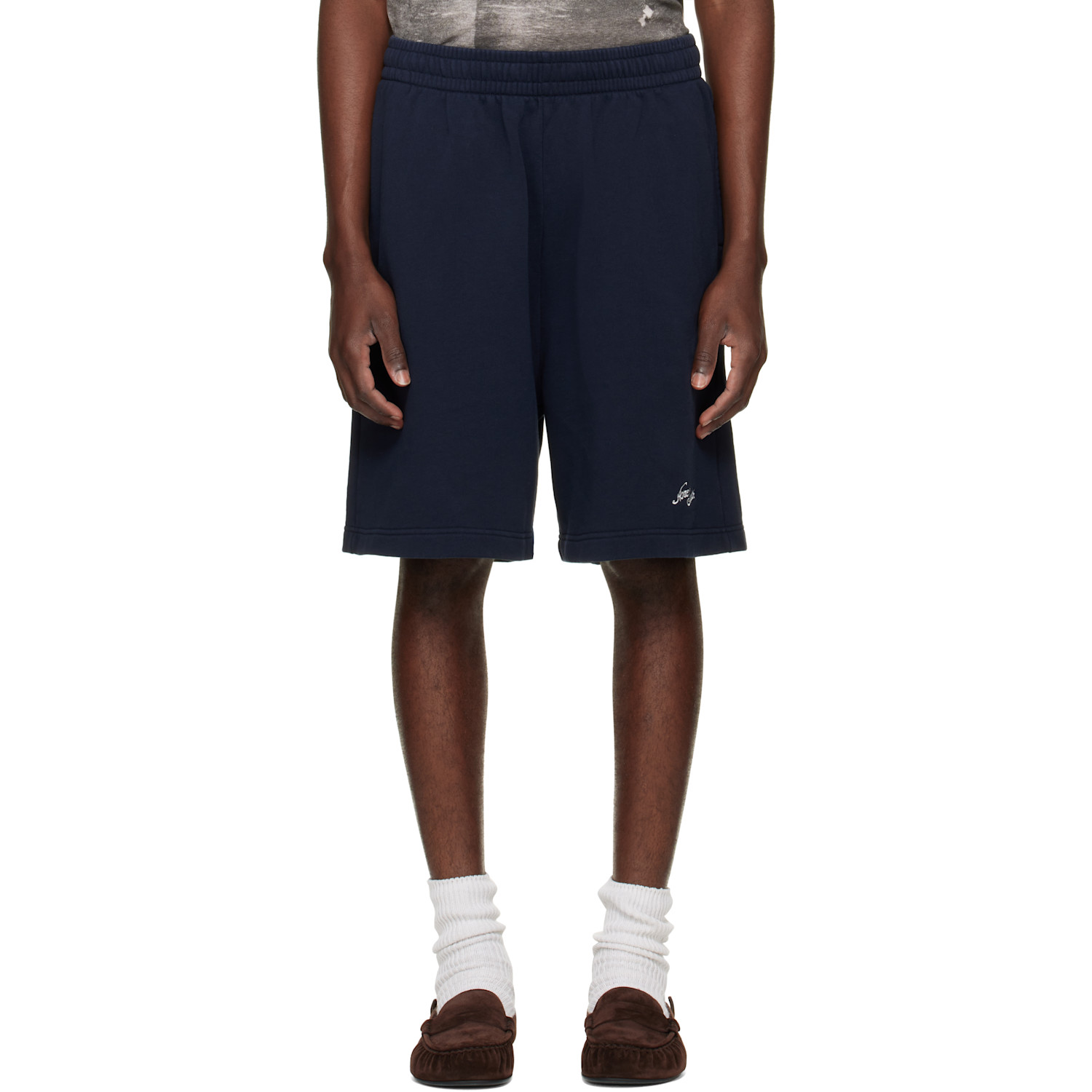 Acne Studios Navy Embroidered Logo Shorts