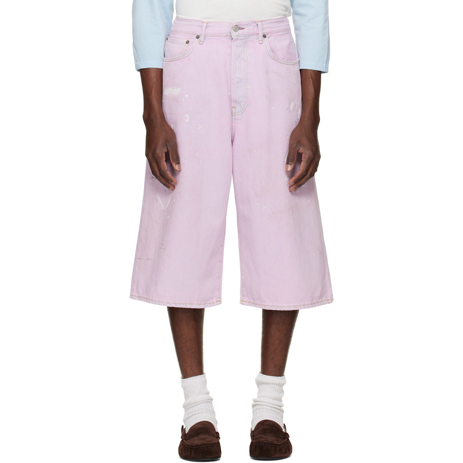 Acne Studios Pink Paint Splatter Denim Shorts