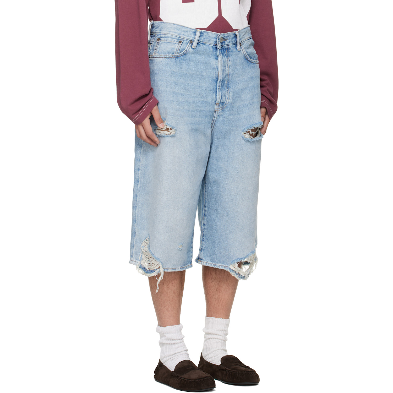  Acne Studios Blue Distressed Denim Shorts 