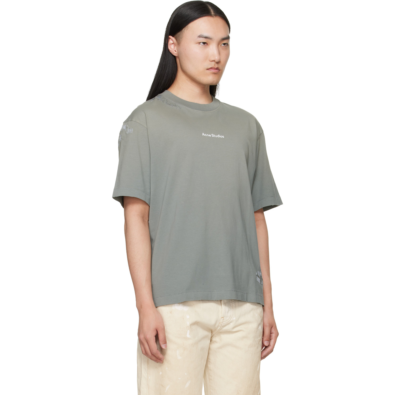  Acne Studios Gray Mended Logo T-shirt 