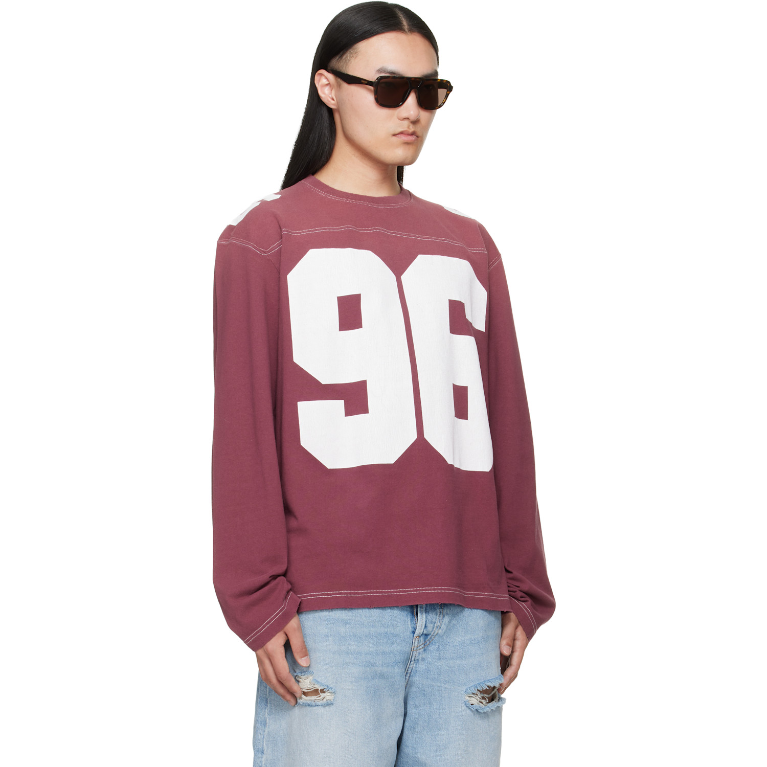  Acne Studios Burgundy Logo Jersey T-shirt 