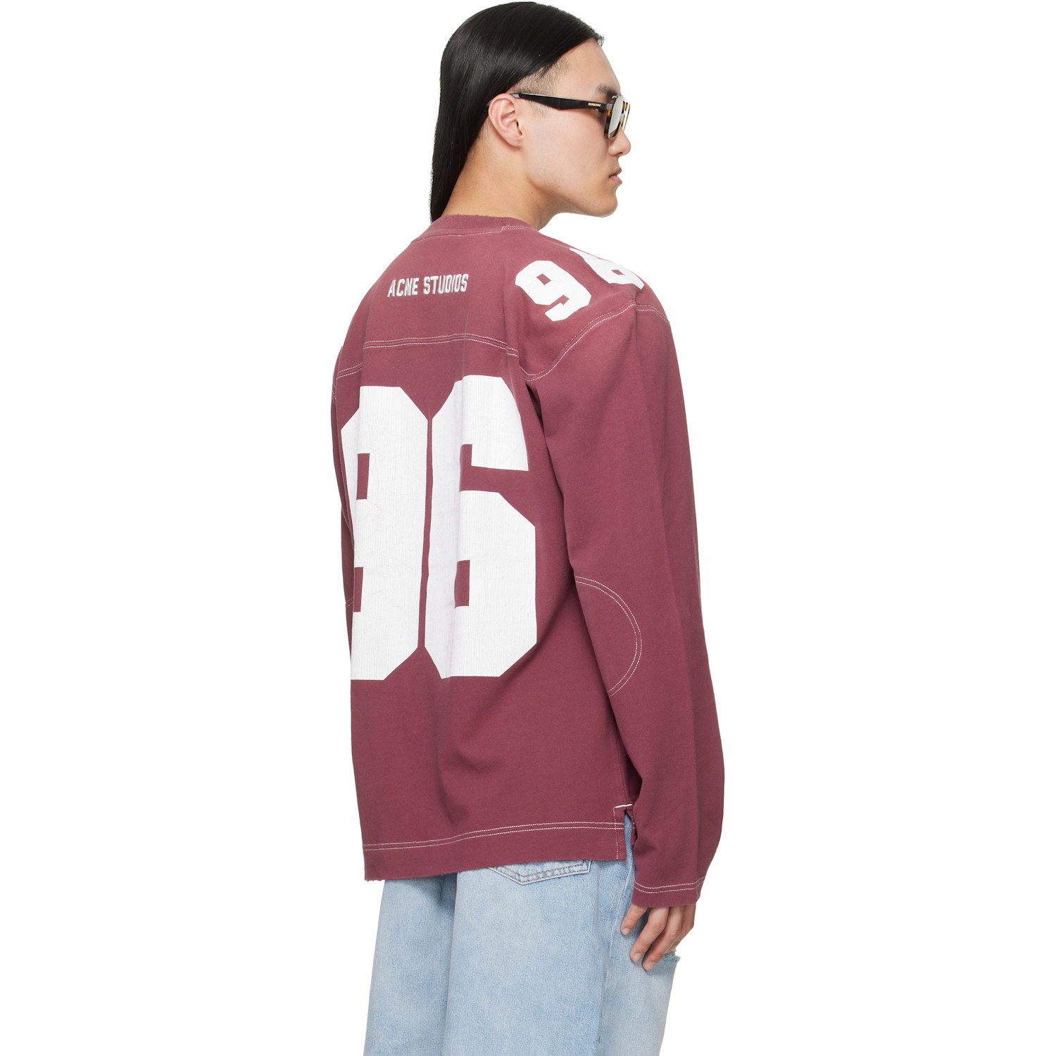  Acne Studios Burgundy Logo Jersey T-shirt 