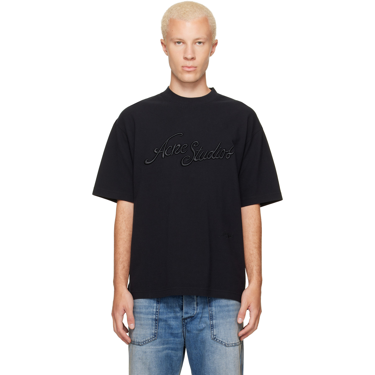 Acne Studios Black Piqué Logo T-shirt