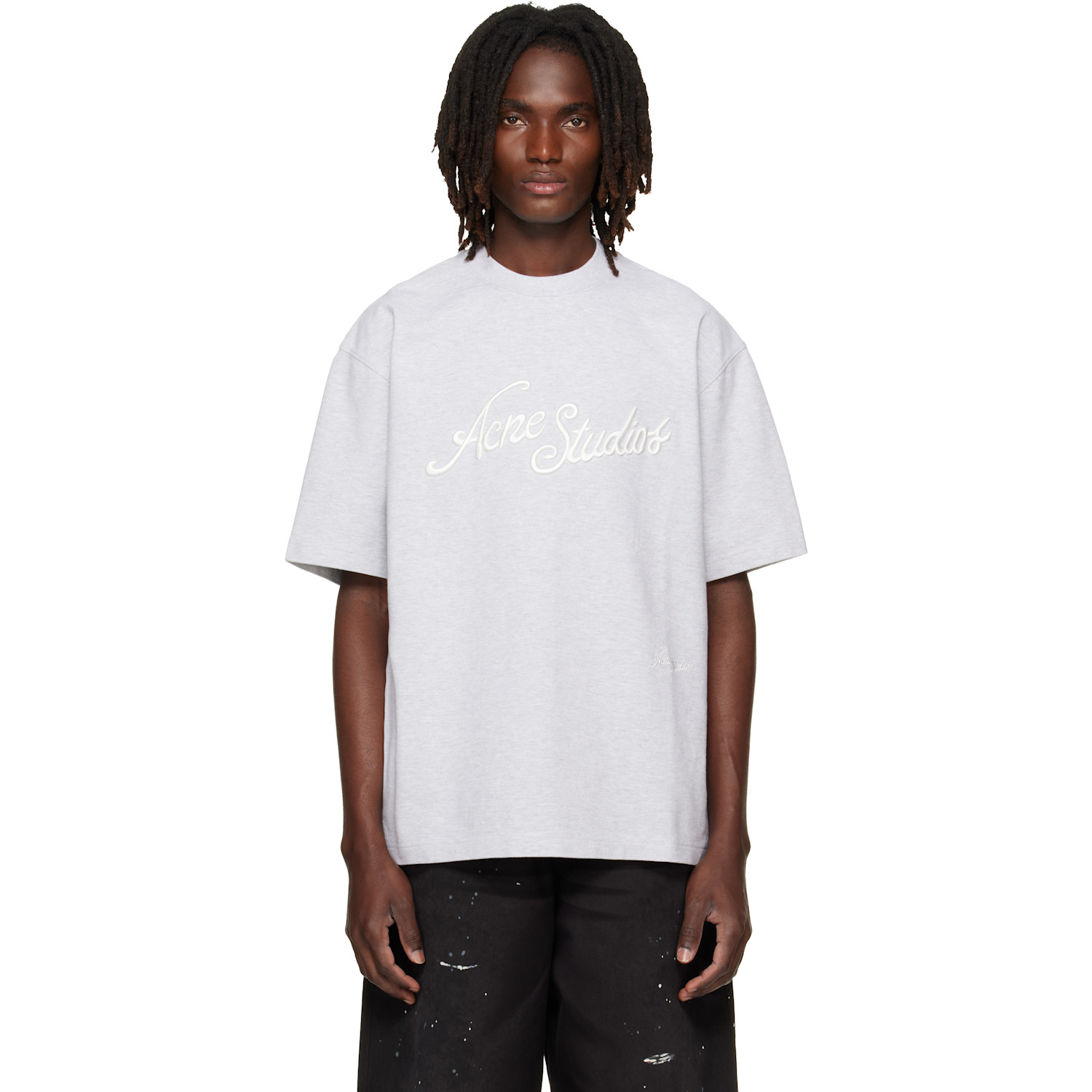 Acne Studios Gray Embroidered Logo T-shirt