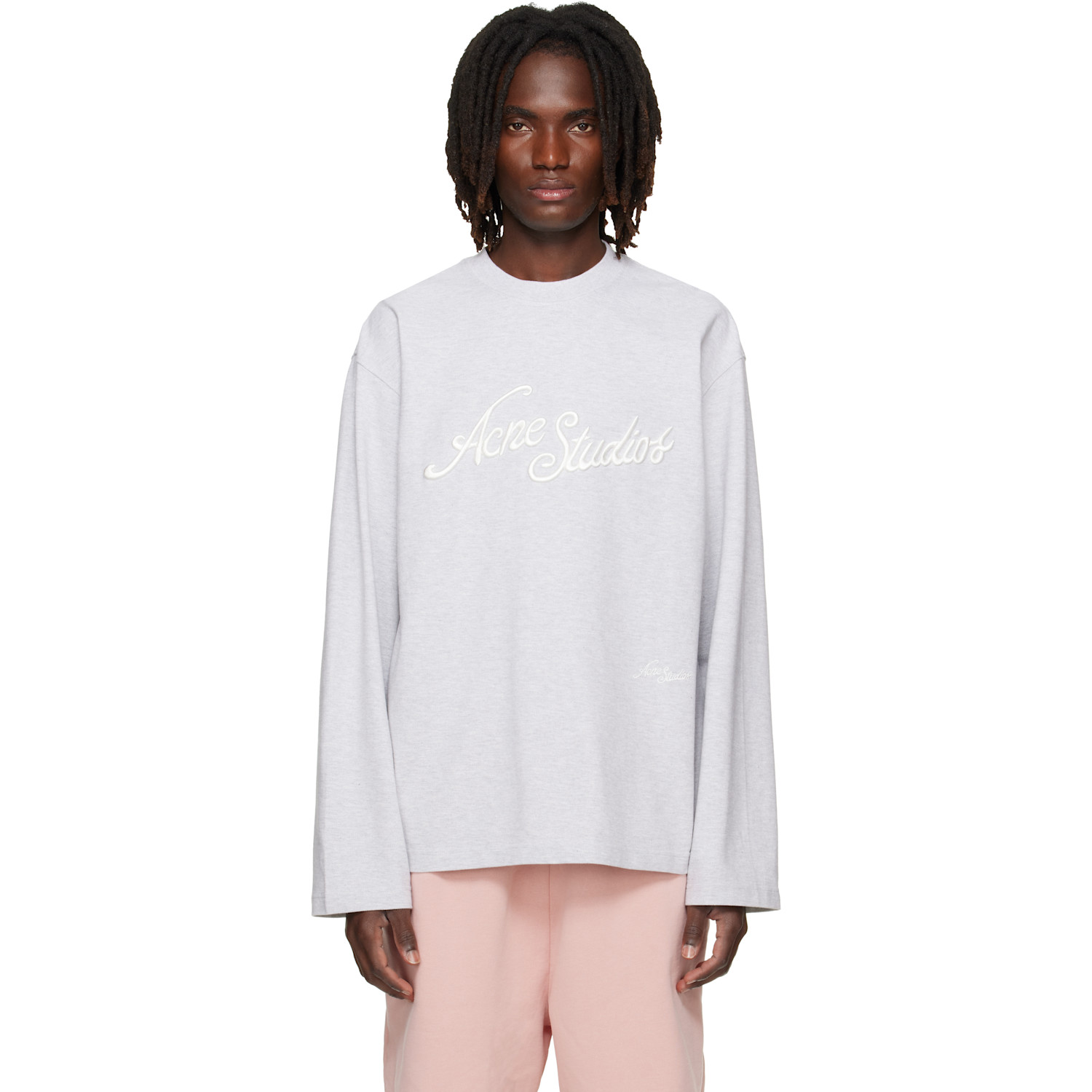 Acne Studios Gray Embroidered-Logo T-shirt