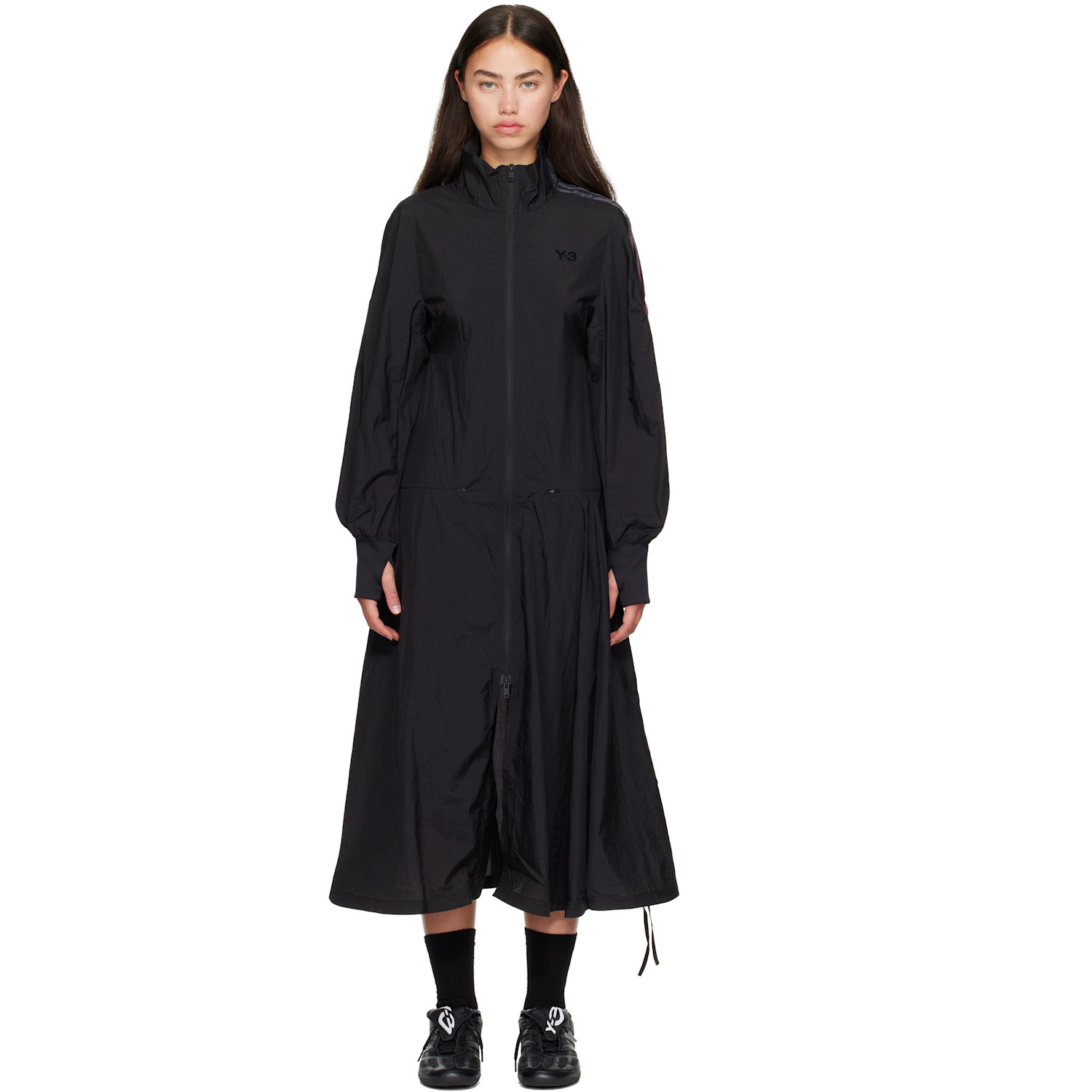 Y-3 Black Gradient 3-Stripes Nylon Track Midi Dress