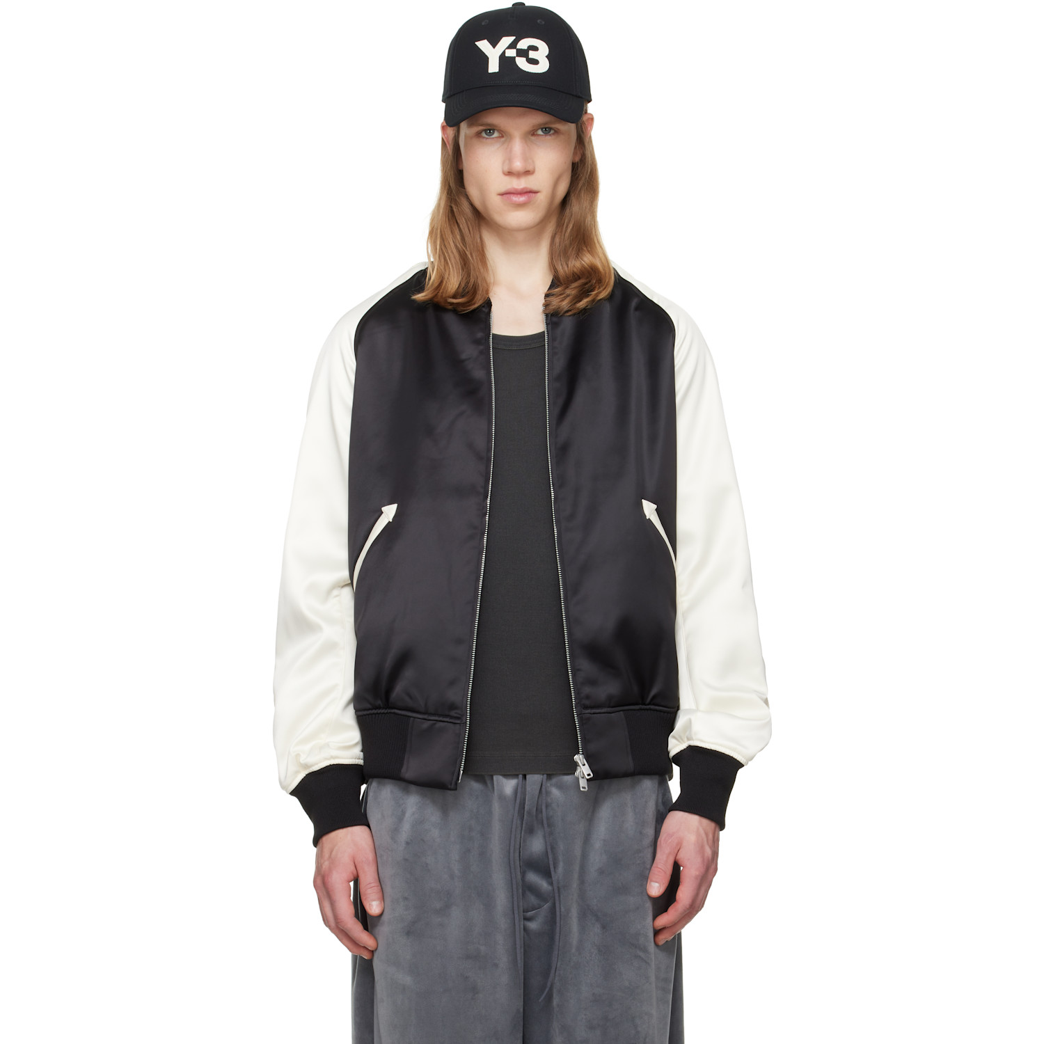 Y-3 Black Liquid Logo Satin Souvenir Jacket