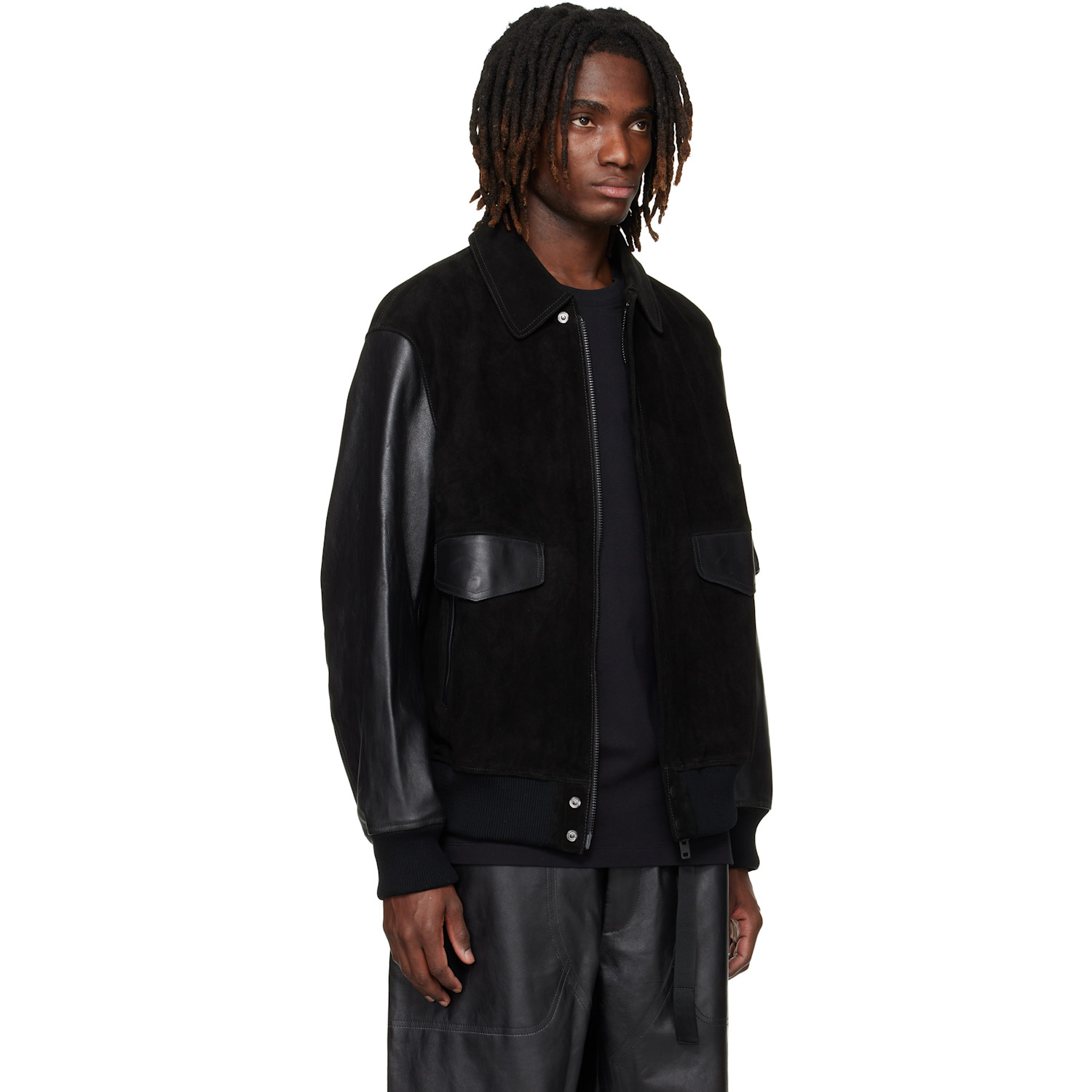  Y-3 Black Mercedes-amg F1 Edition Racing Leather Jacket 