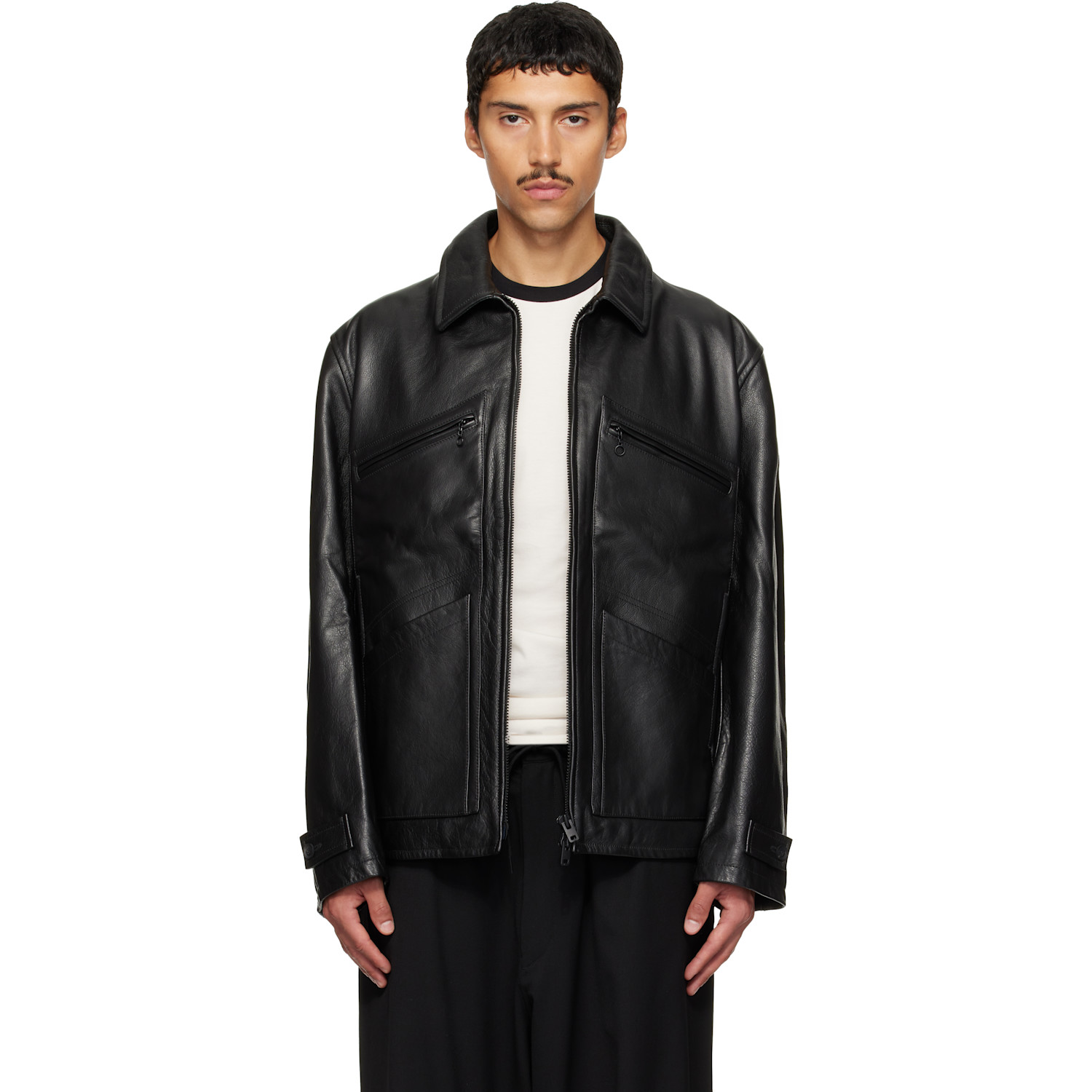 Y-3 Black Leather Blouson Jacket