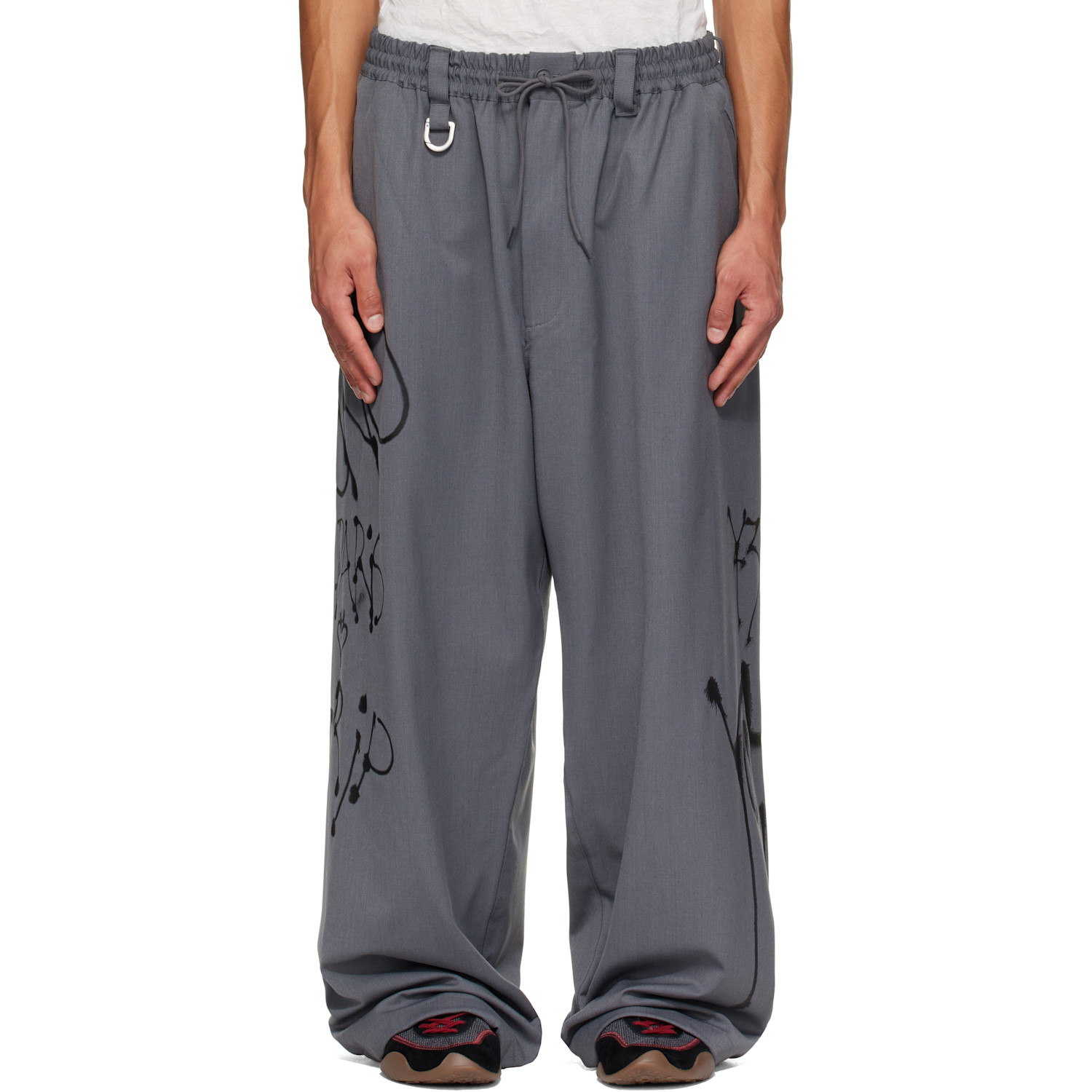 Y-3 Gray Chito Edition Graphic Wide Wool Trousers