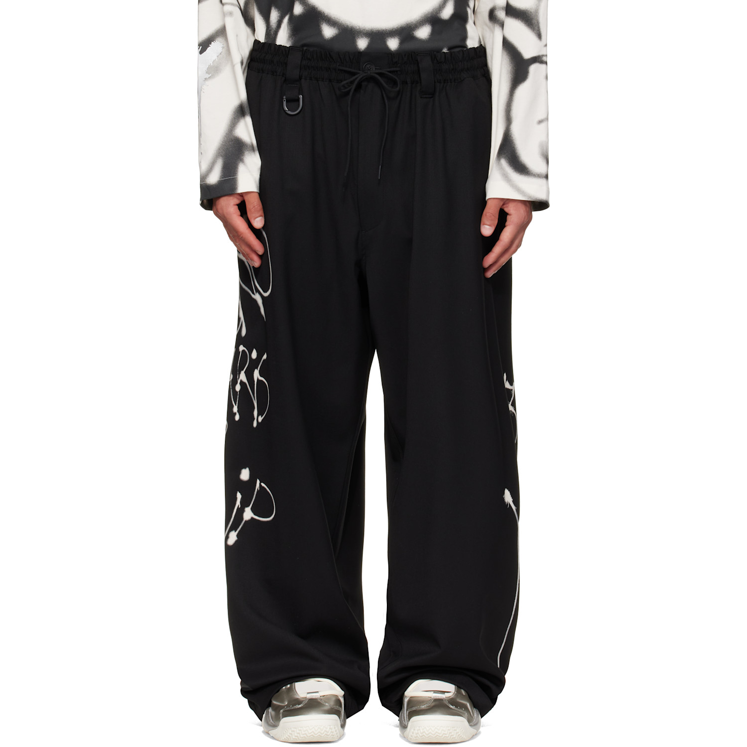 Y-3 Black Chito Edition Graphic Wide Wool Trousers
