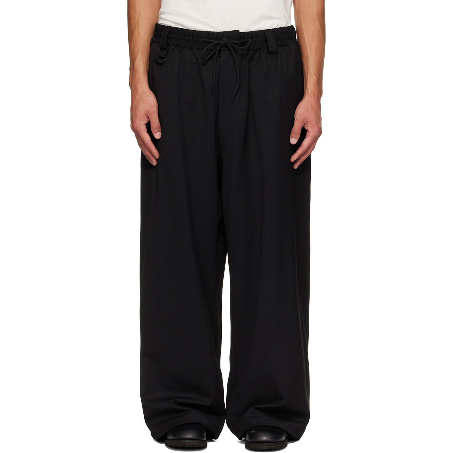 Y-3 Black Wool Straight Leg Trousers