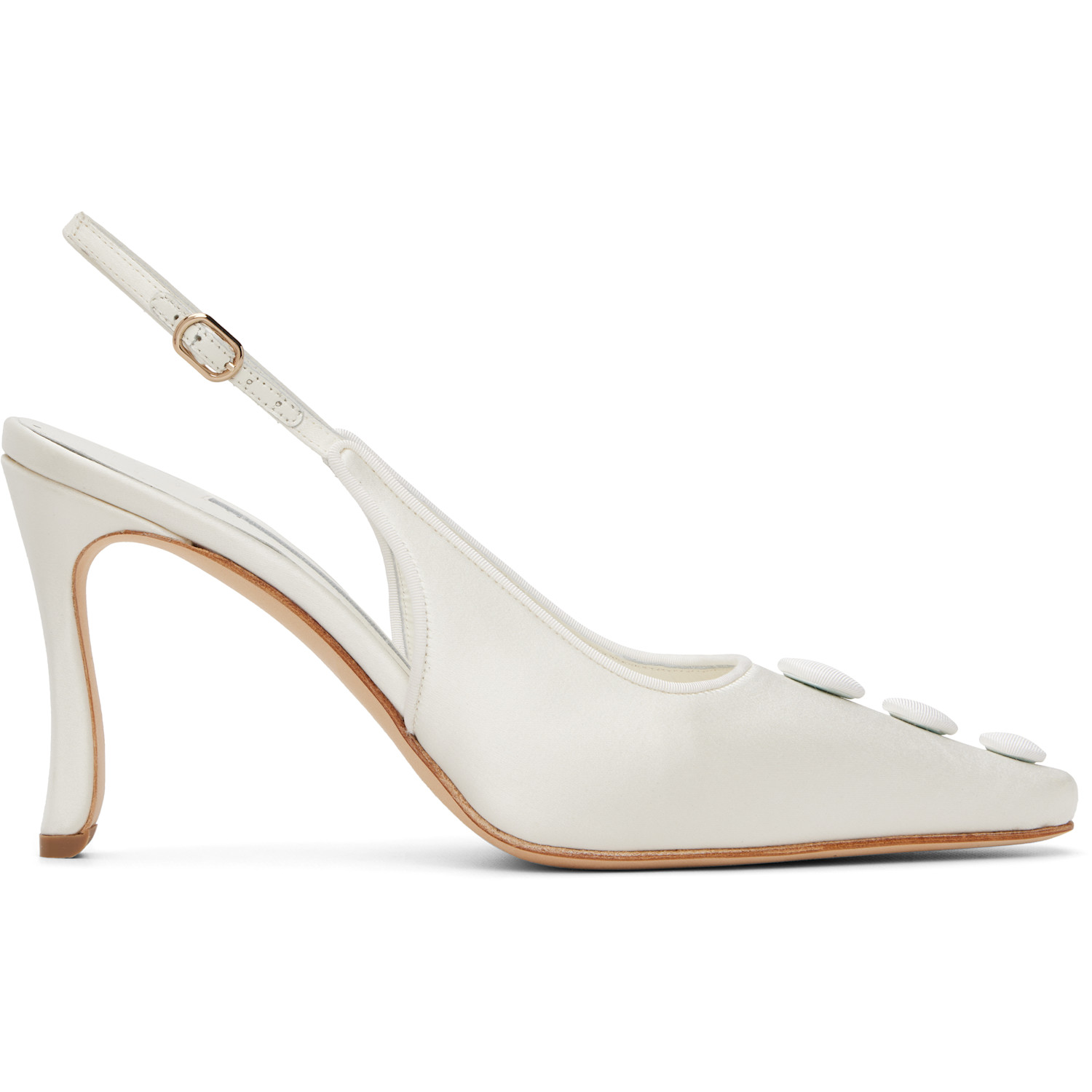 Manolo Blahnik White Alexa Satin Slingback Heels