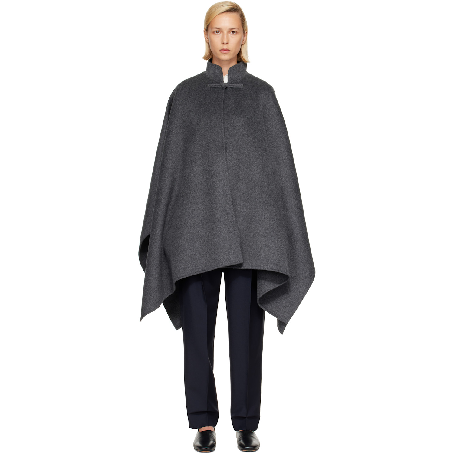 Rohe Gray Double-faced Wool Pankou Closure Coat In 021_300 Dark Grey Me