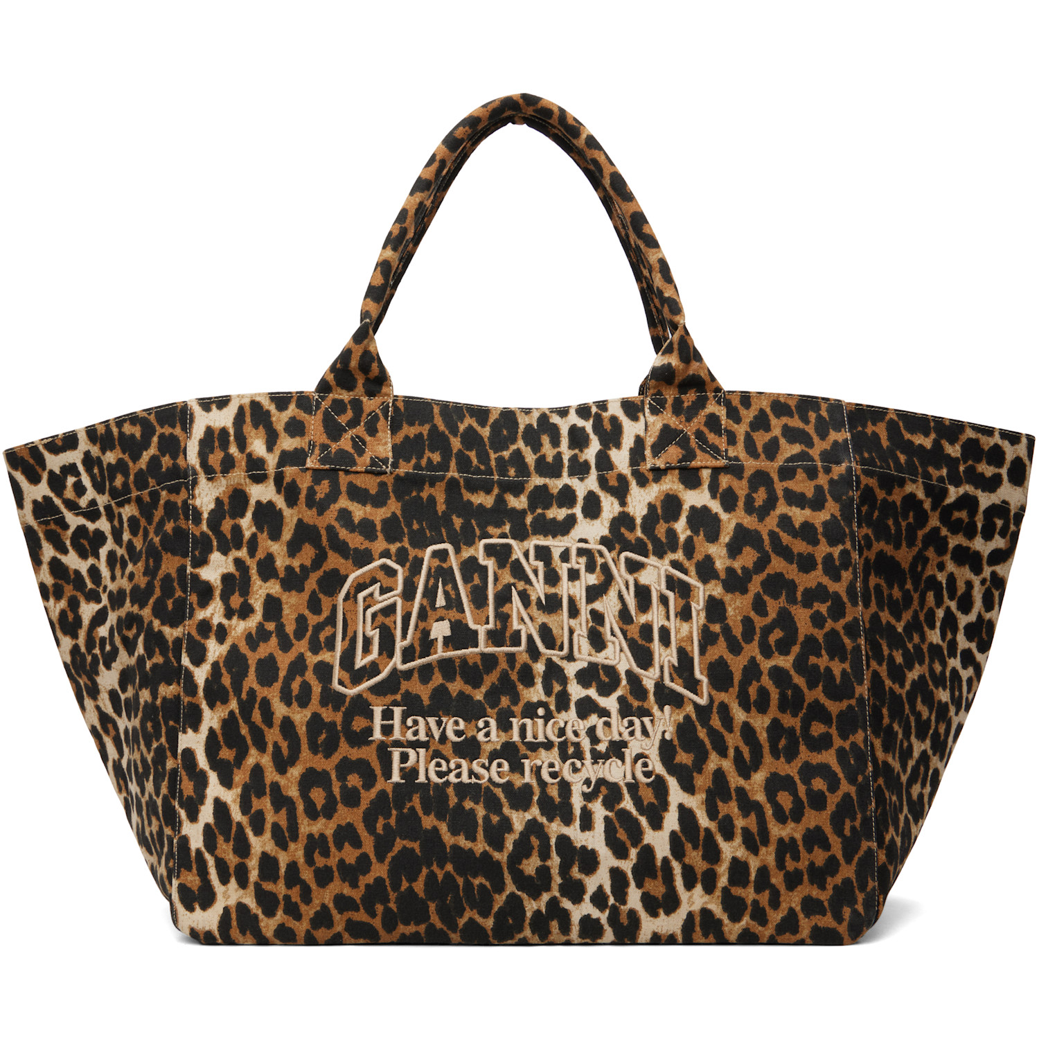 GANNI Beige & Brown Leopard XXL Tote