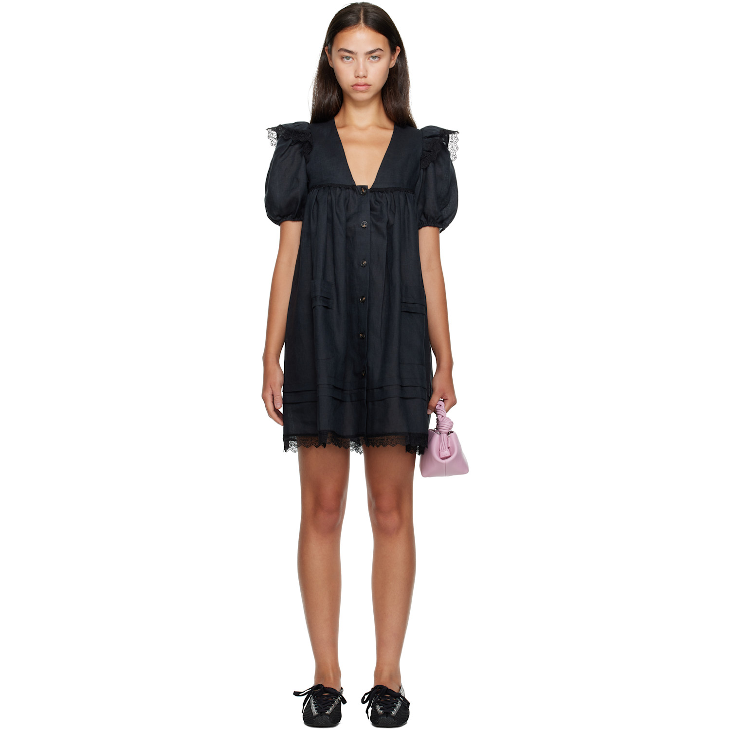 GANNI Black Linen Minidress