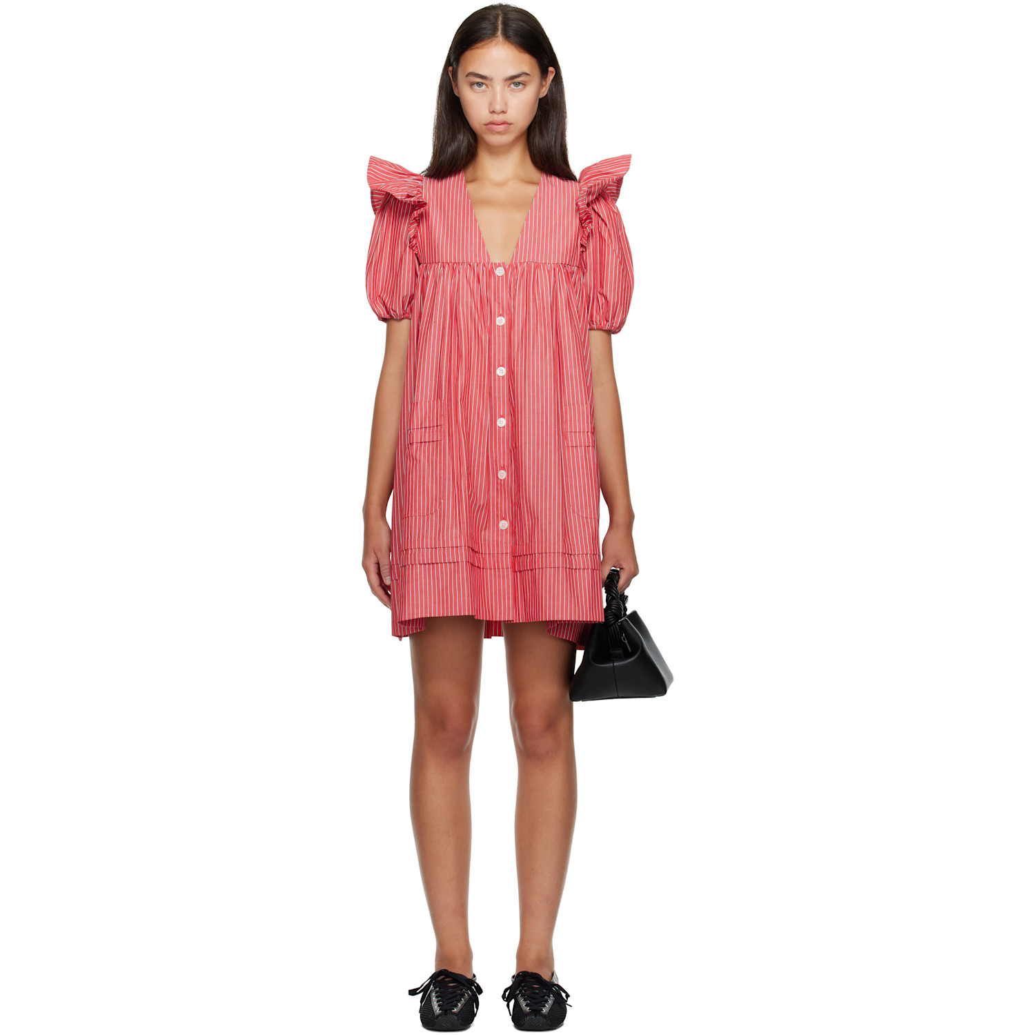 GANNI Red Striped Cotton Minidress