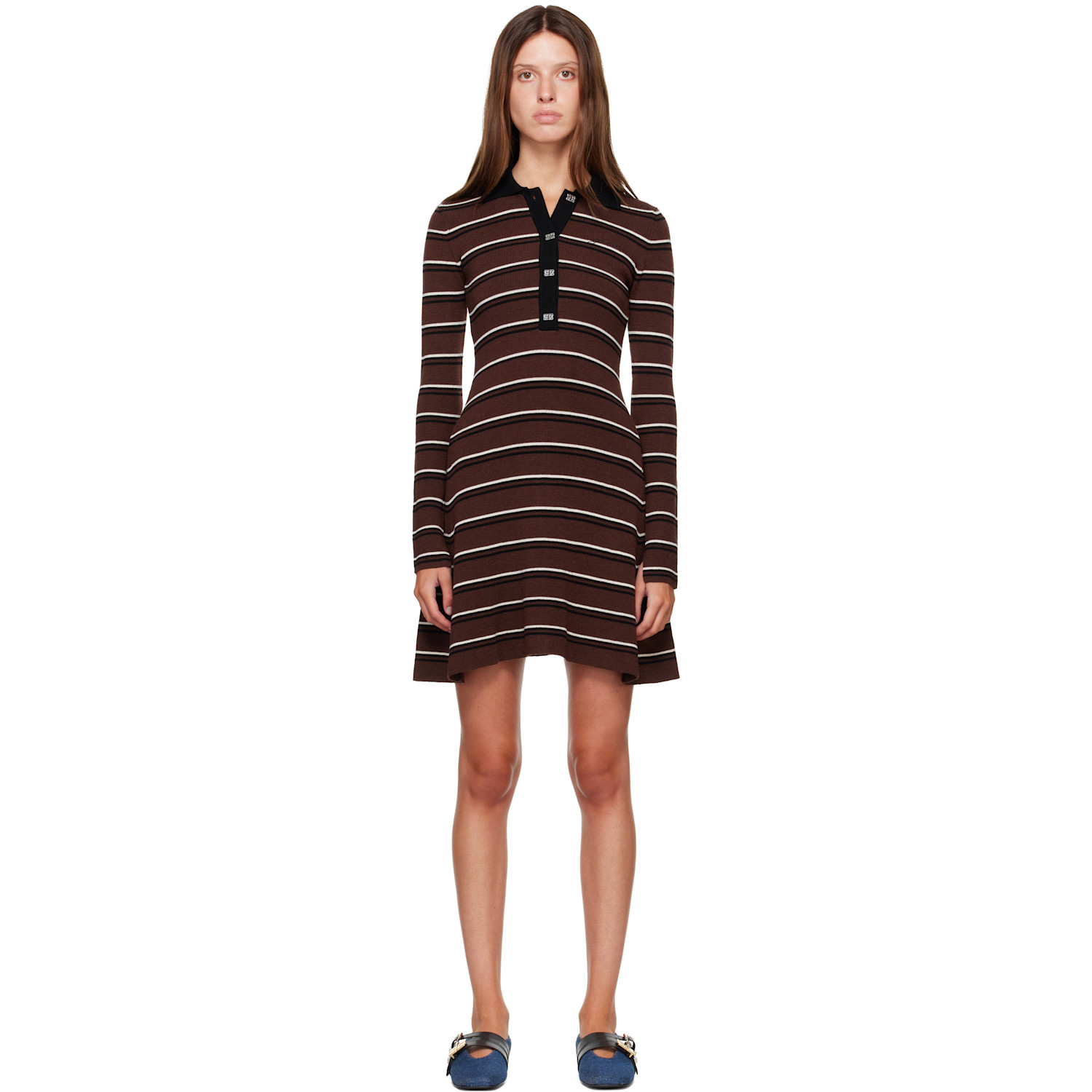 GANNI Burgundy Striped Merino Polo Minidress