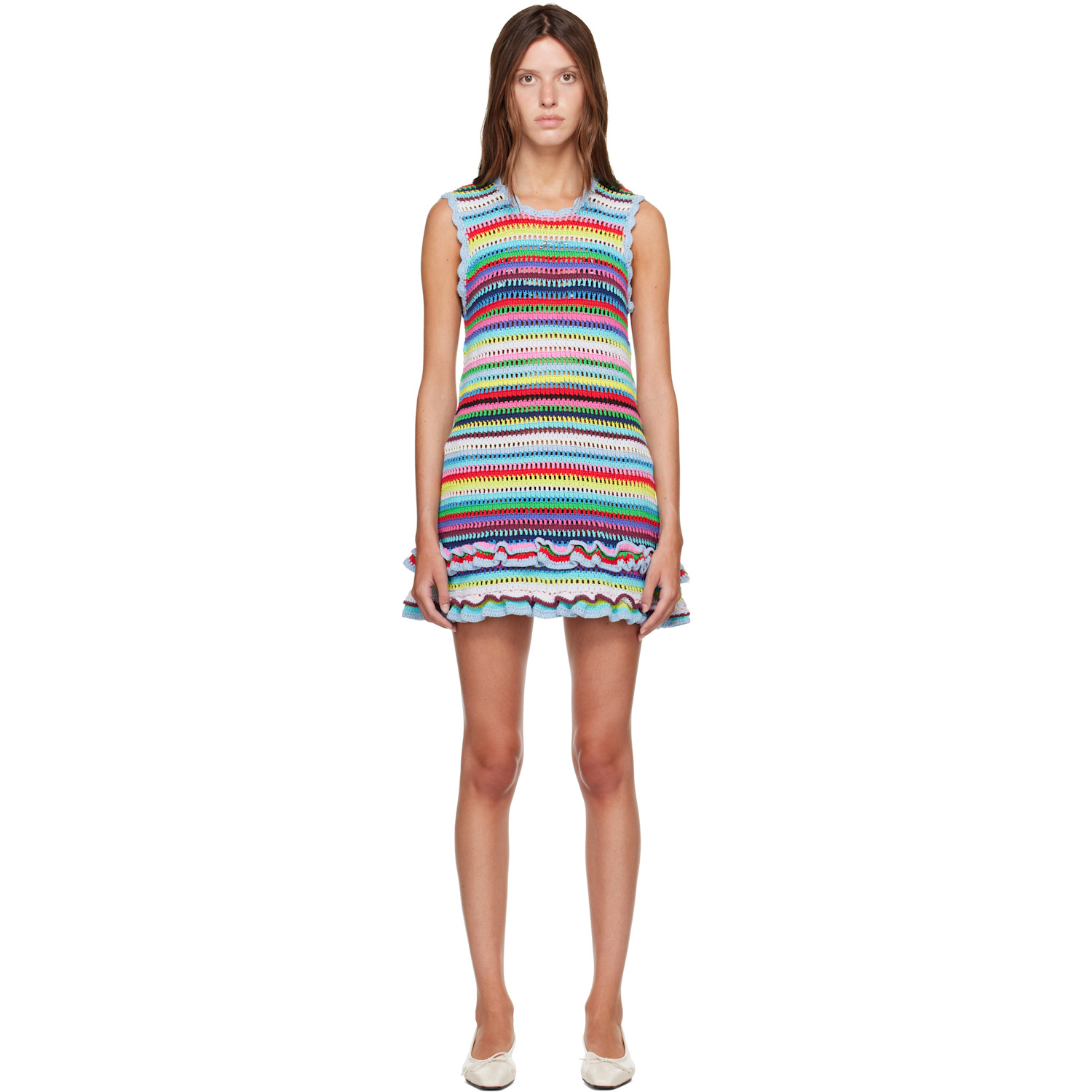 GANNI Multicolor Striped Crochet Minidress