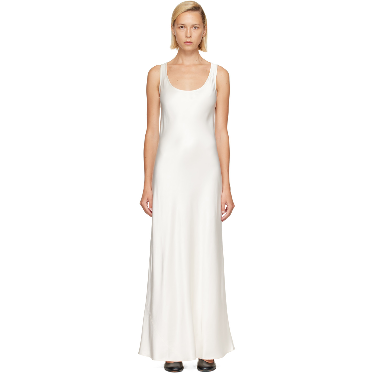 Róhe Off-White Scoop Neck Satin Maxi Dress