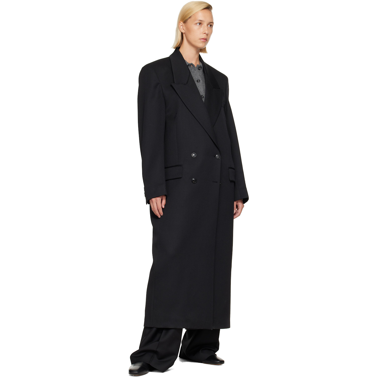 Rohe Black Double Breasted Tailored Coat In Multi