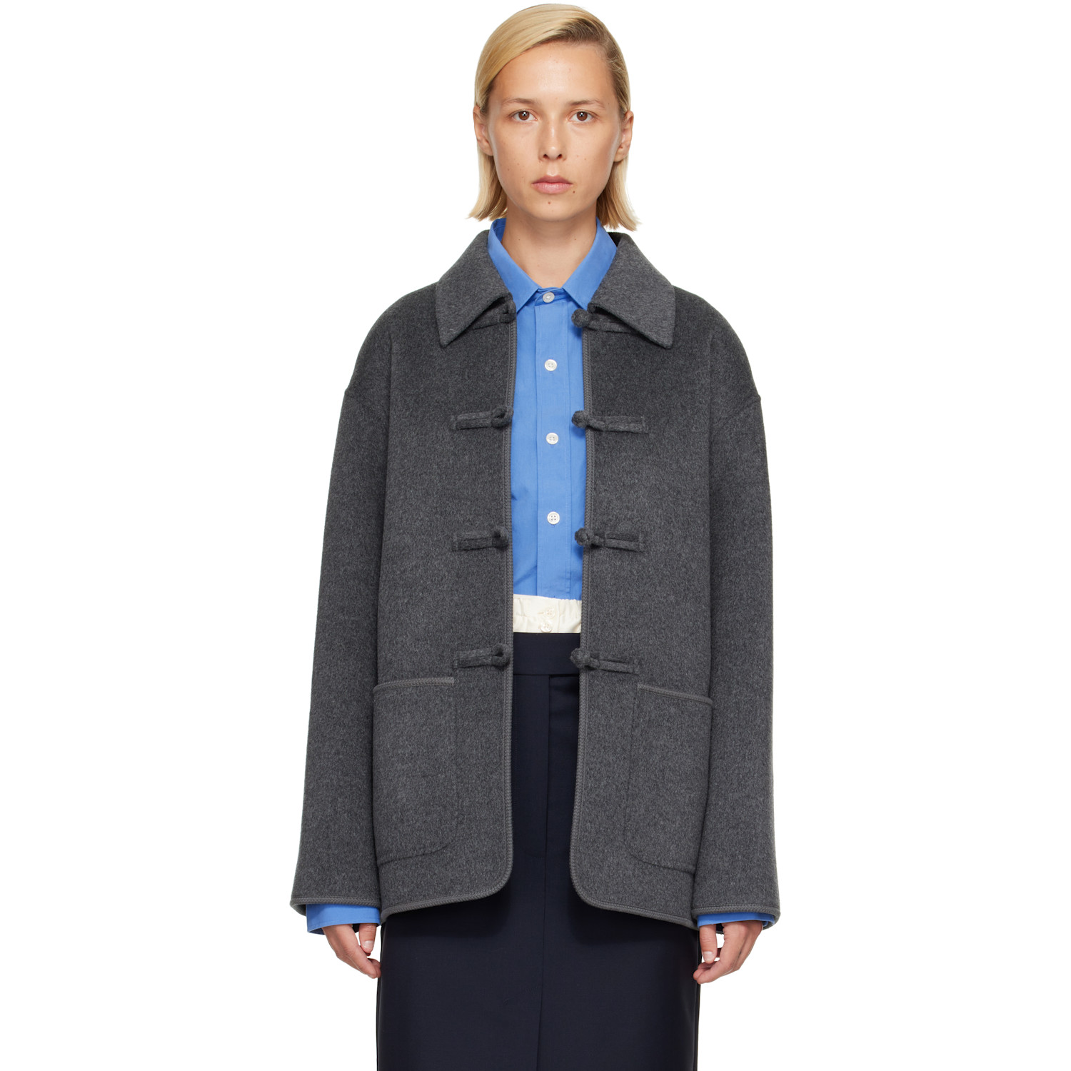 Rohe Gray Double-faced Wool Pankou Closure Jacket In 021_300 Dark Grey