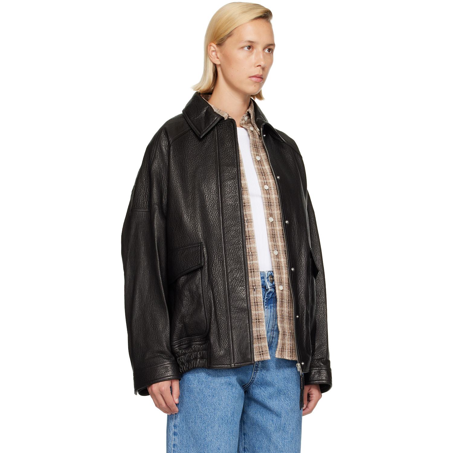 Rohe Black Grain Aviator Leather Jacket In Multi