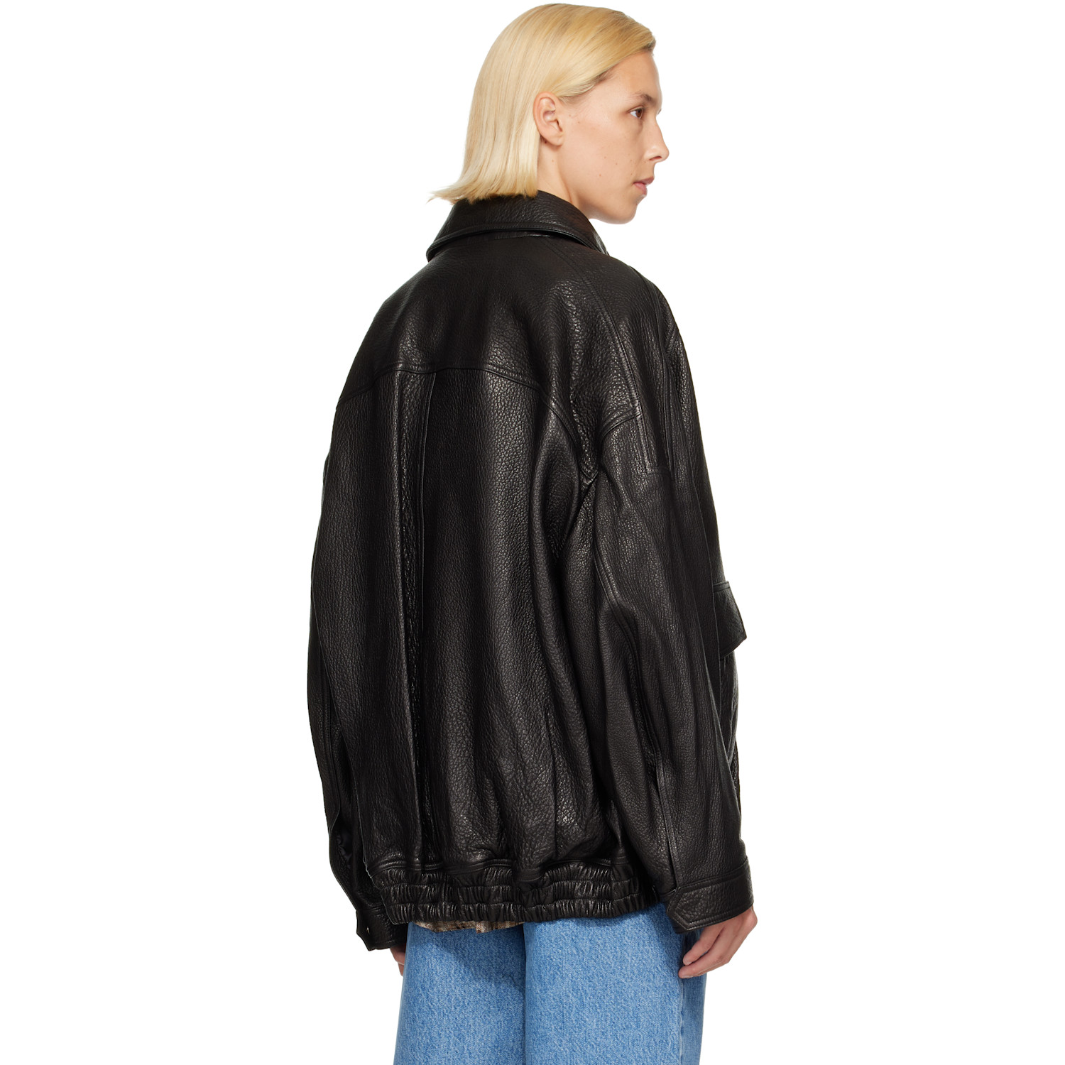 Rohe Black Grain Aviator Leather Jacket In Multi