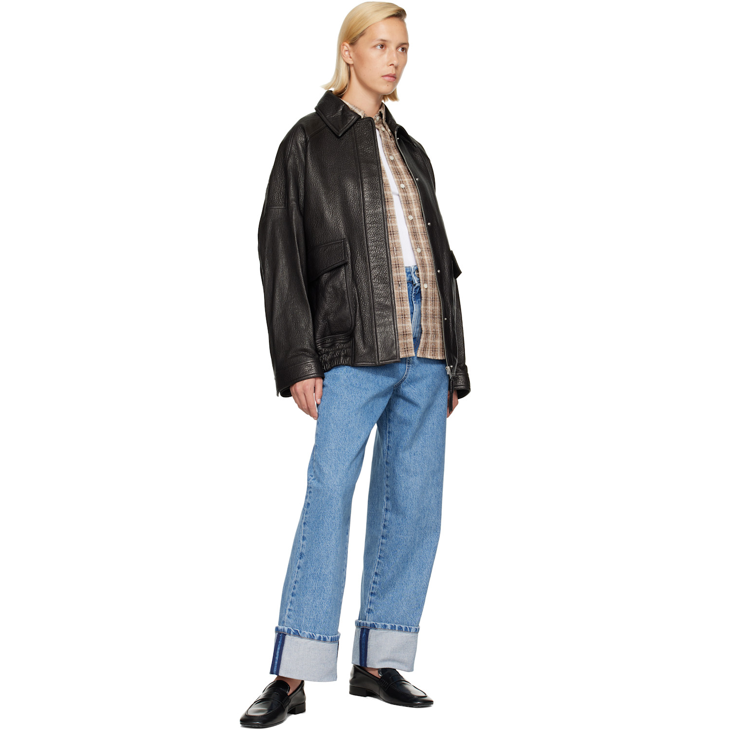 Rohe Black Grain Aviator Leather Jacket In Multi